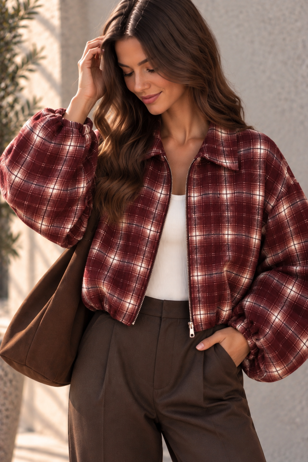 Flanell-Karojacke mit Ballonärmeln I J0133 I 34-44 I Made in Italy