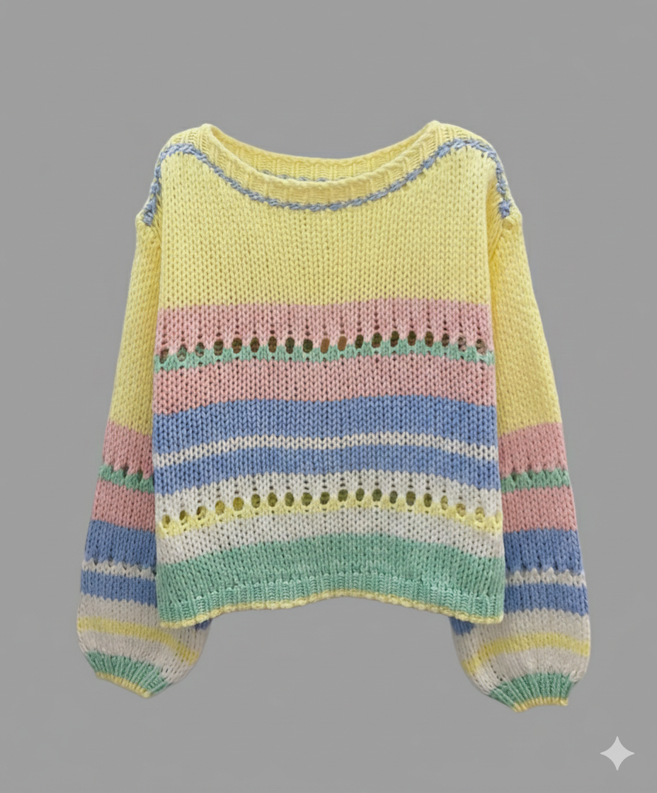 ✨Trendiger Strickpullover RUBY  im Pastell-Streifenlook ✨Italy Style 34-42