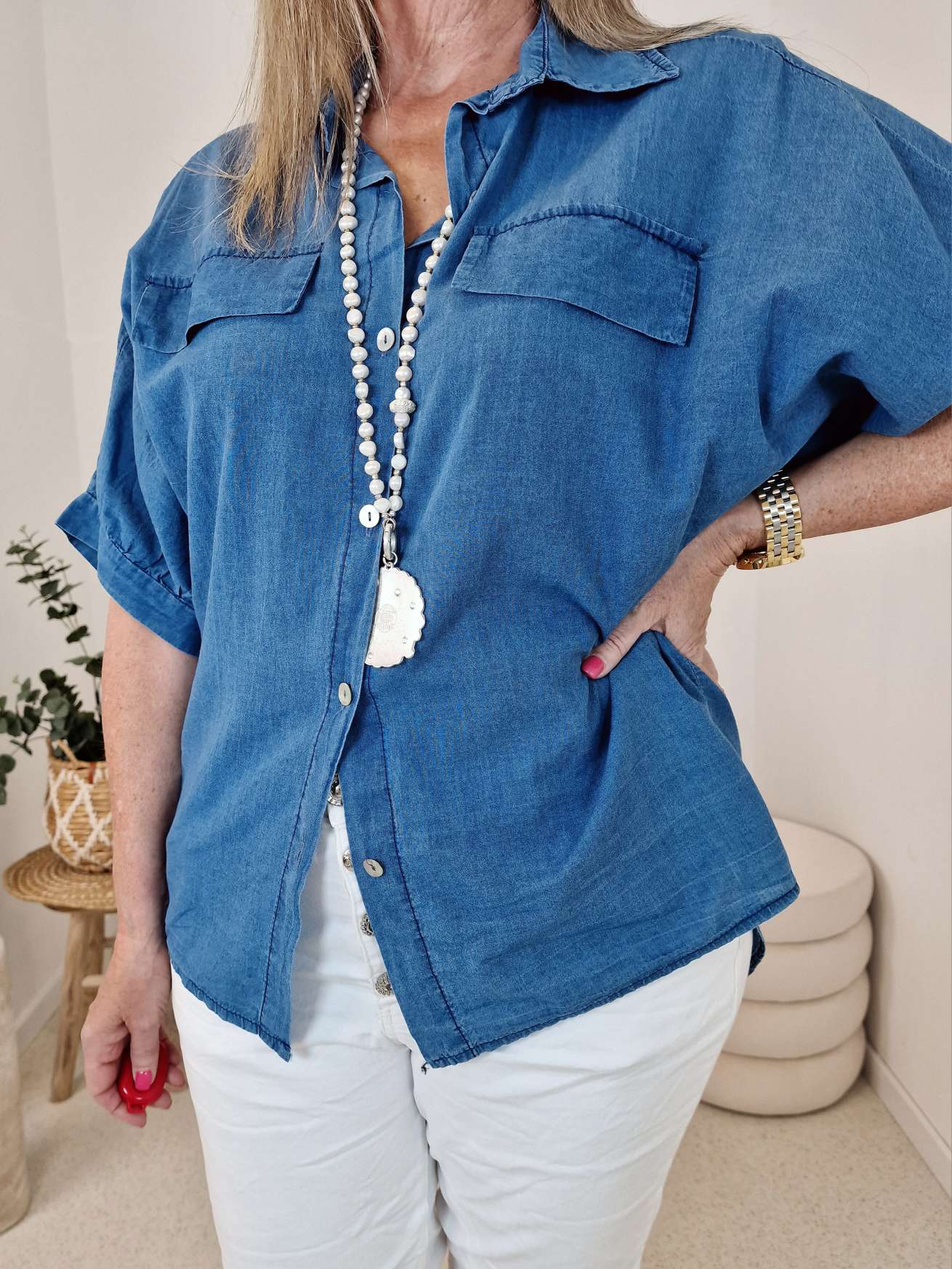 JEANS BLUSE CORBY 34-42 Made in Italy Oversize Shirt Hemd Denim Jacke JEANS BLUSE CORBY 34-42 Made in Italy Oversize Shirt Hemd Denim Jacke