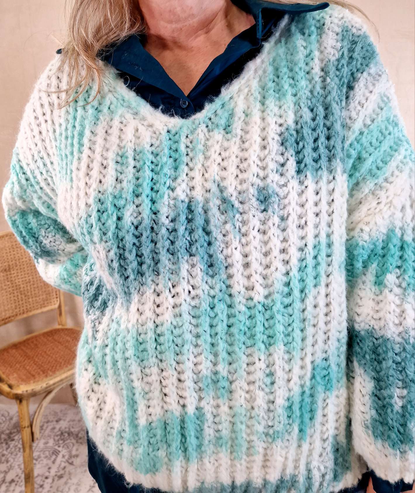 KNIT SWEATER SVENJA BATIK TÜRKIS Strickpullover Pullover 34-42 Oversize Made in Italy versch. Farben KNIT SWEATER SVENJA BATIK TÜRKIS Strickpullover Pullover 34-42 Oversize Made in Italy versch. Farben
