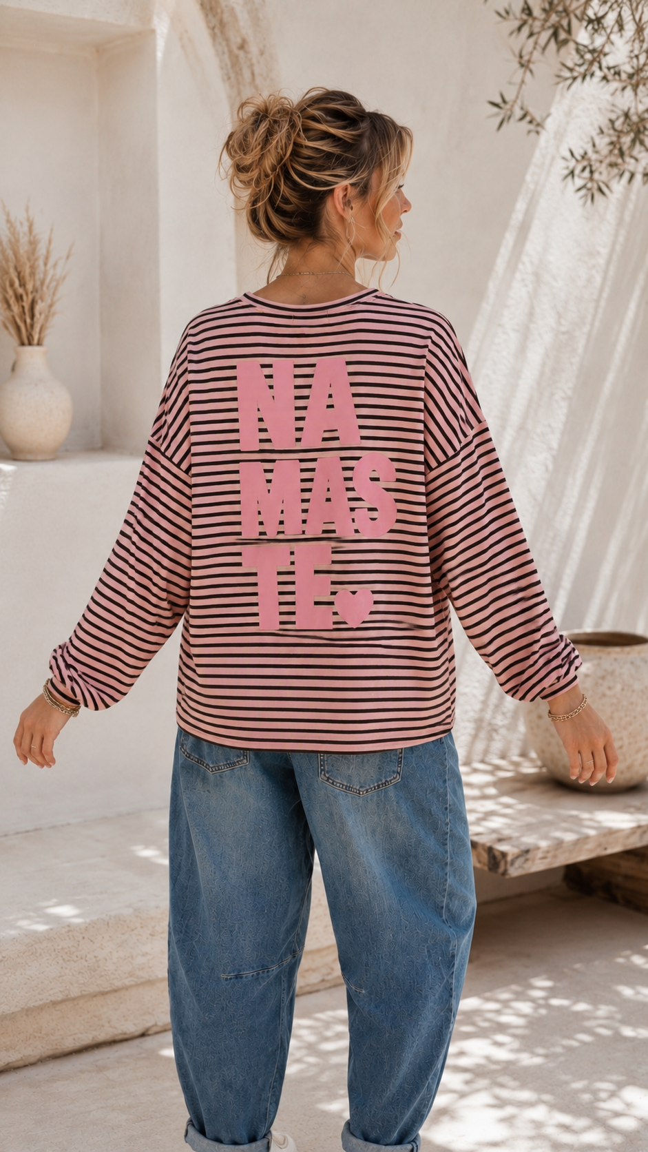 Sweatshirt – Sweater No. SW013 | Streifenlook | Oversize | Made in Italy | passend bis Gr. 42/44