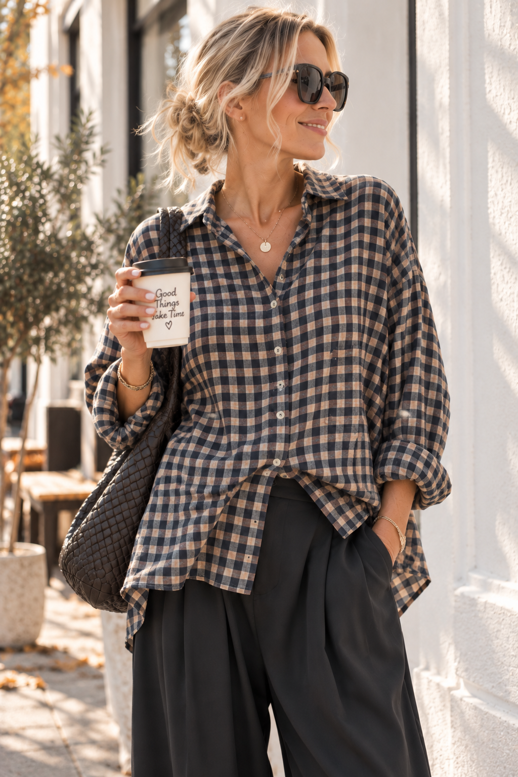 Oversize-Karo-Bluse BL0105 – Made in Italy Gr. 34-44
