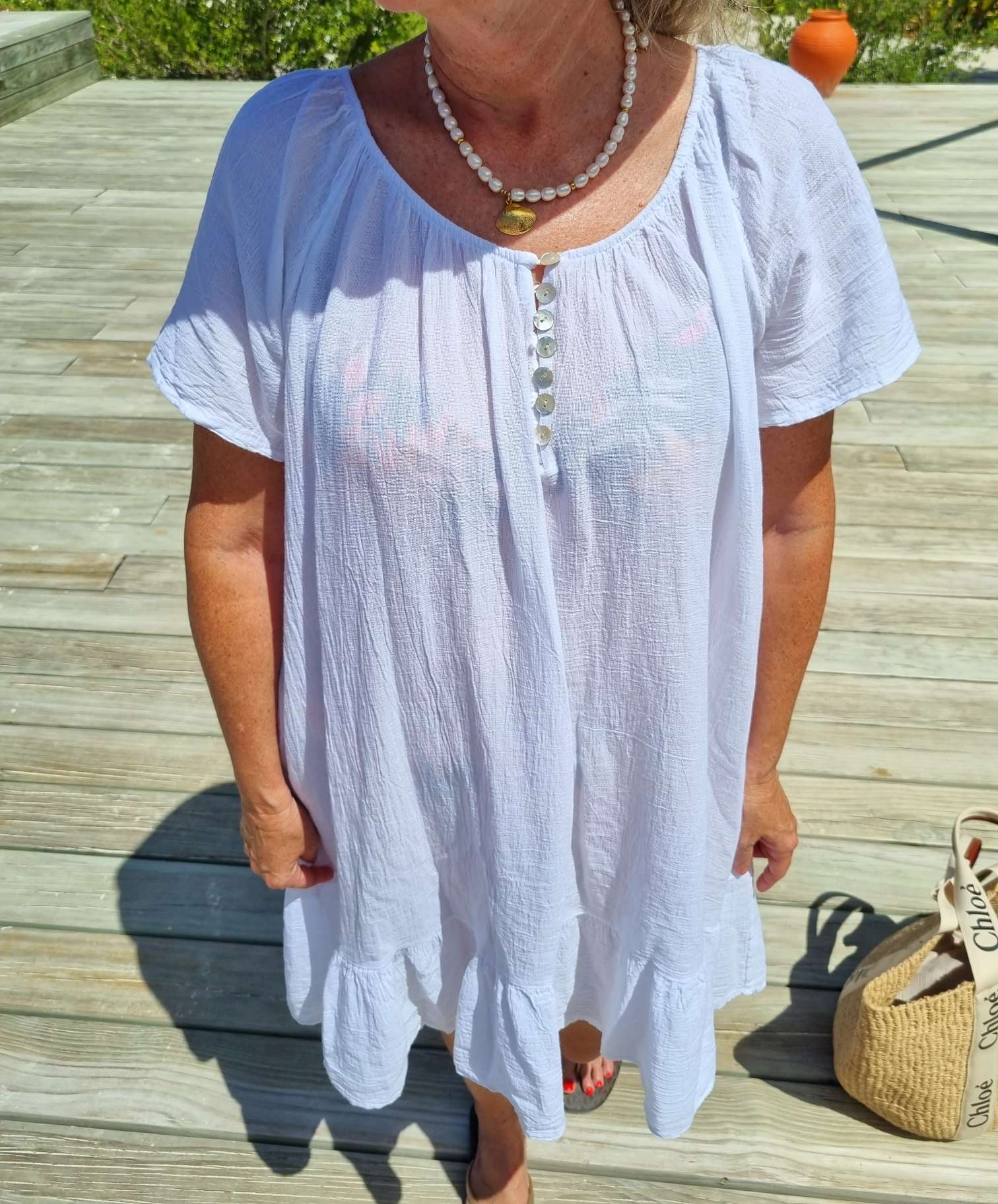 MIDI DRESS CAPRI WEISS 34-42 Made in Italy kurzesTunika Kleid Oversize Longbluse Sommerkleid MIDI DRESS CAPRI WEISS 34-42 Made in Italy kurzesTunika Kleid Oversize Longbluse Sommerkleid