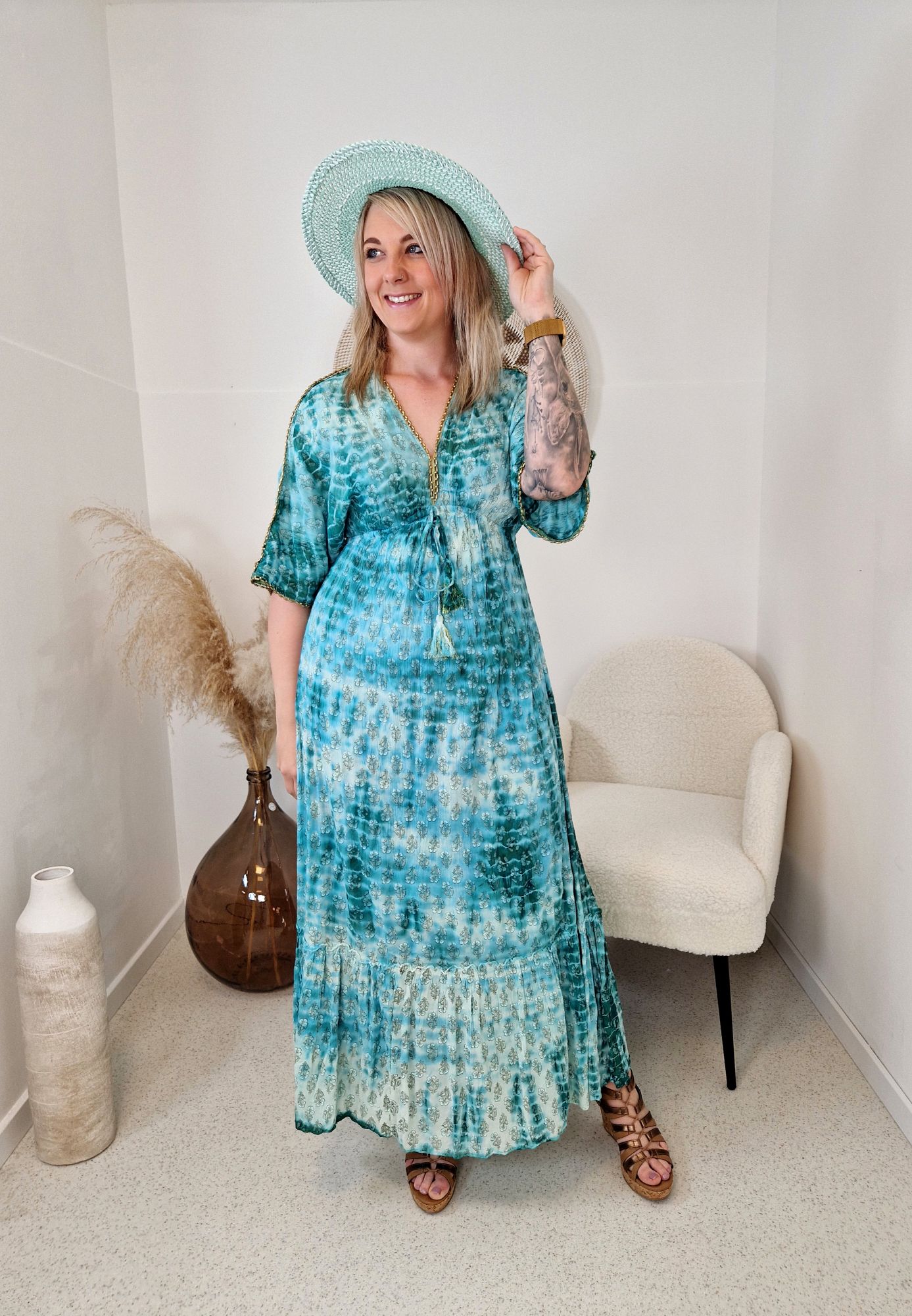 MAXI DRESS AMBA TÜRKIS 34-38 Italy style langes Kleid Sommerkleid Boho Bohemian