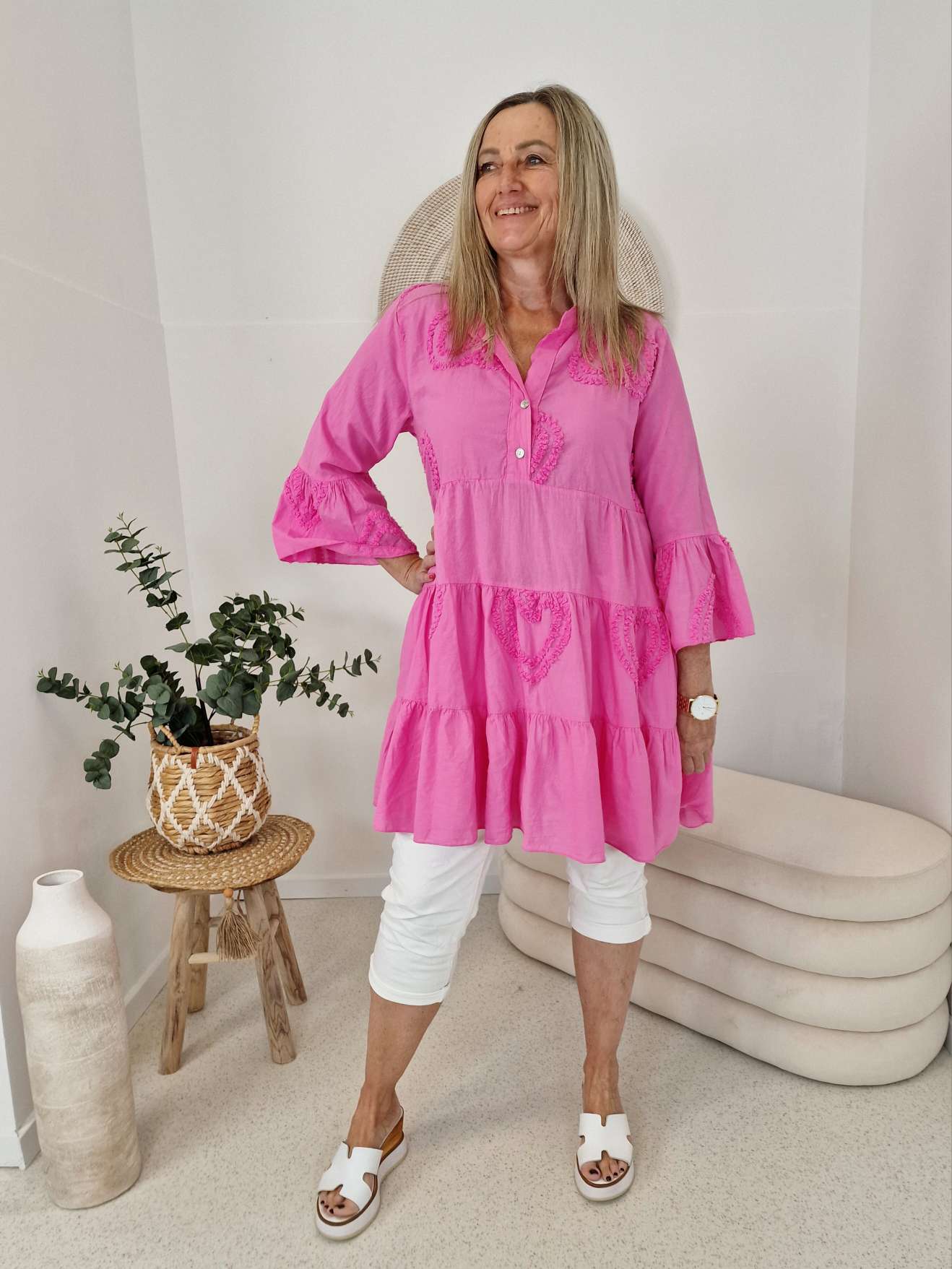 TUNIKA DRESS CLAIRE HEART PINK 34-42 Made in Italy Midi Kleid TUNIKA DRESS CLAIRE HEART PINK 34-42 Made in Italy Midi Kleid