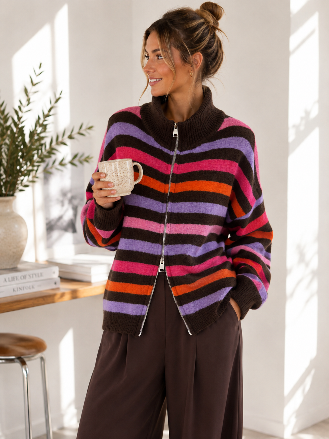 Strickjacke mit Streifen & Zwei-Wege-Reißverschluss Cardigan I NO.SJ0022 I Made in Italy 34-40/42
