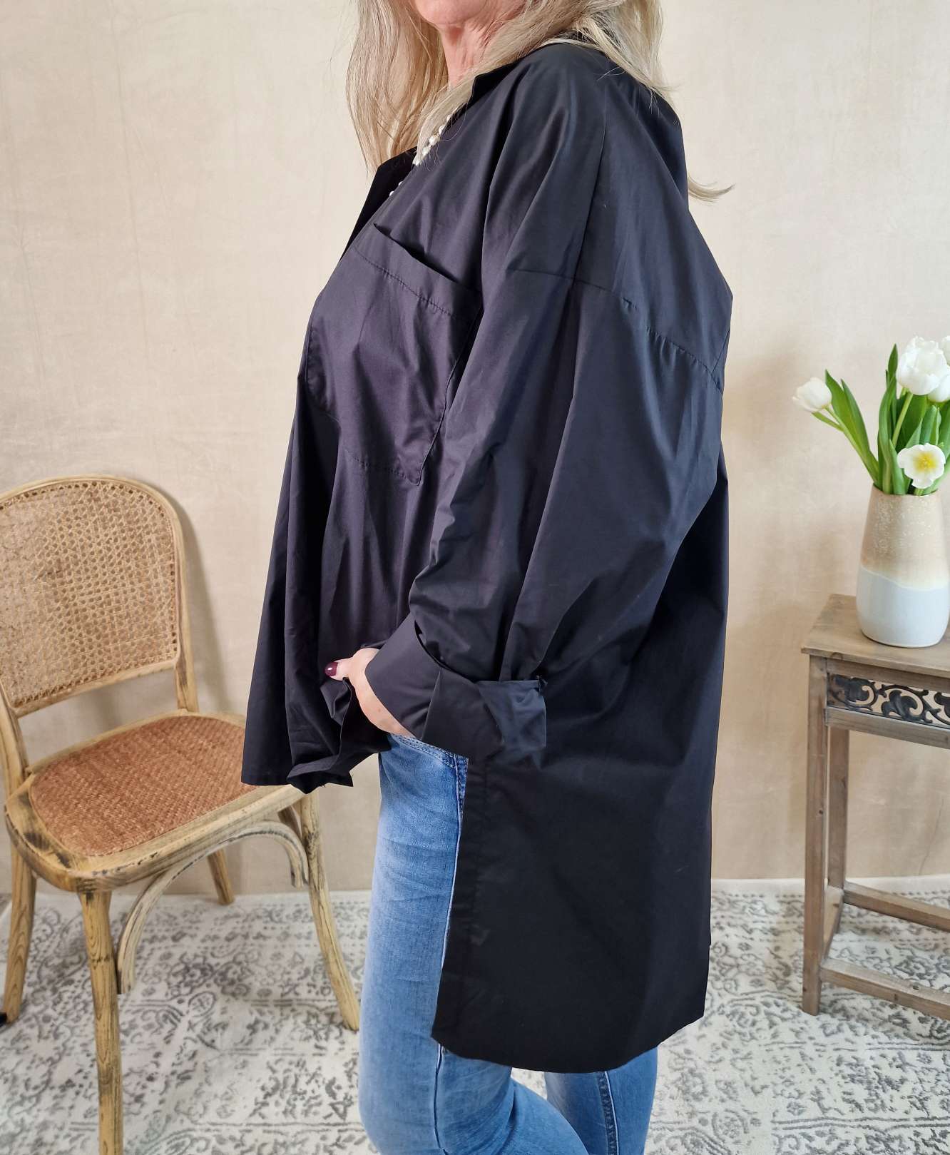 OVERSIZE BLUSE KARINA SCHWARZ 34-42/44 Made in Italy Longbluse Kleid Damen OVERSIZE BLUSE KARINA SCHWARZ 34-42/44 Made in Italy Longbluse Kleid Damen