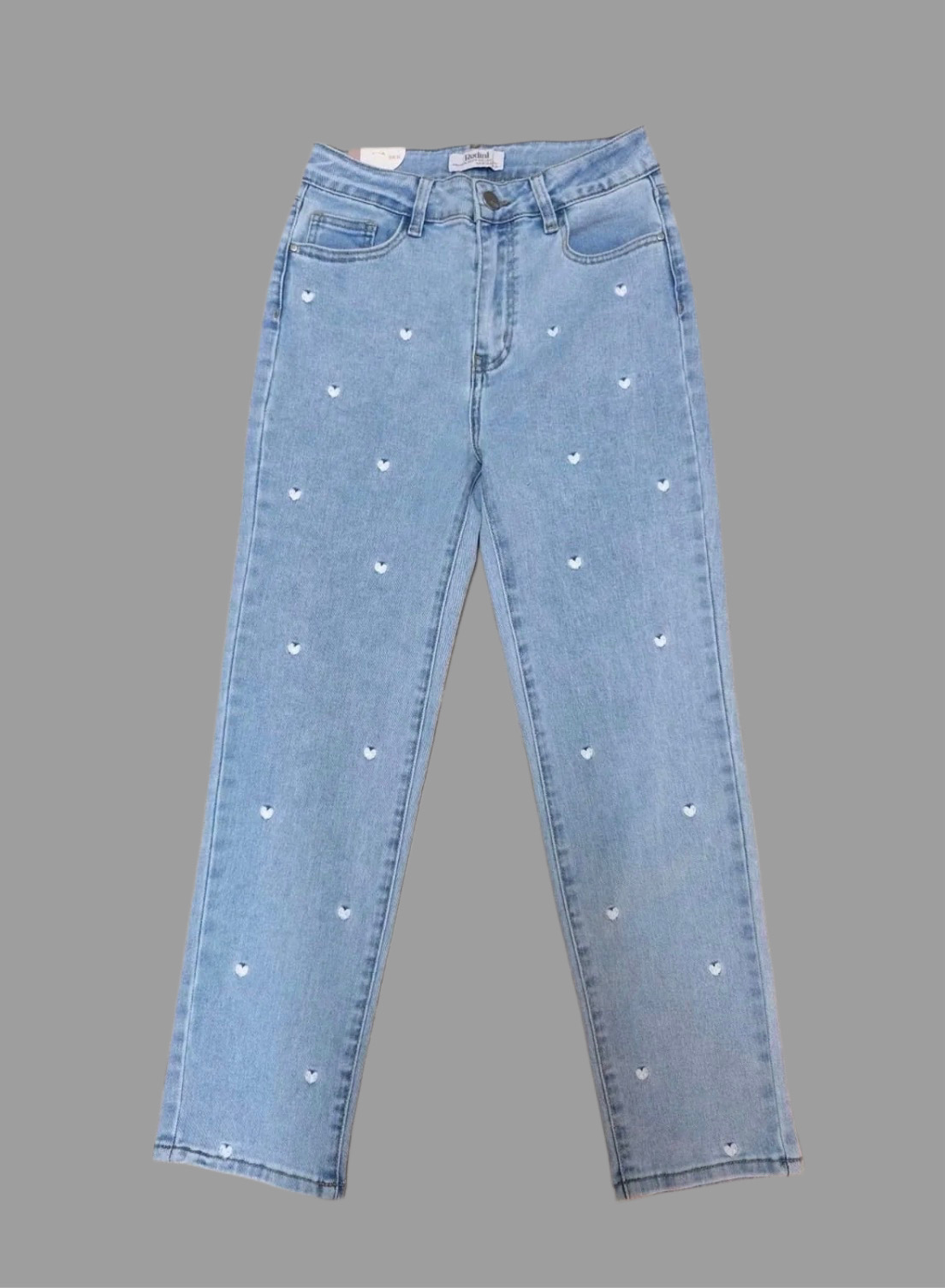 Mom-Jeans „Sweet Heart“ weiße Herzen gestickt