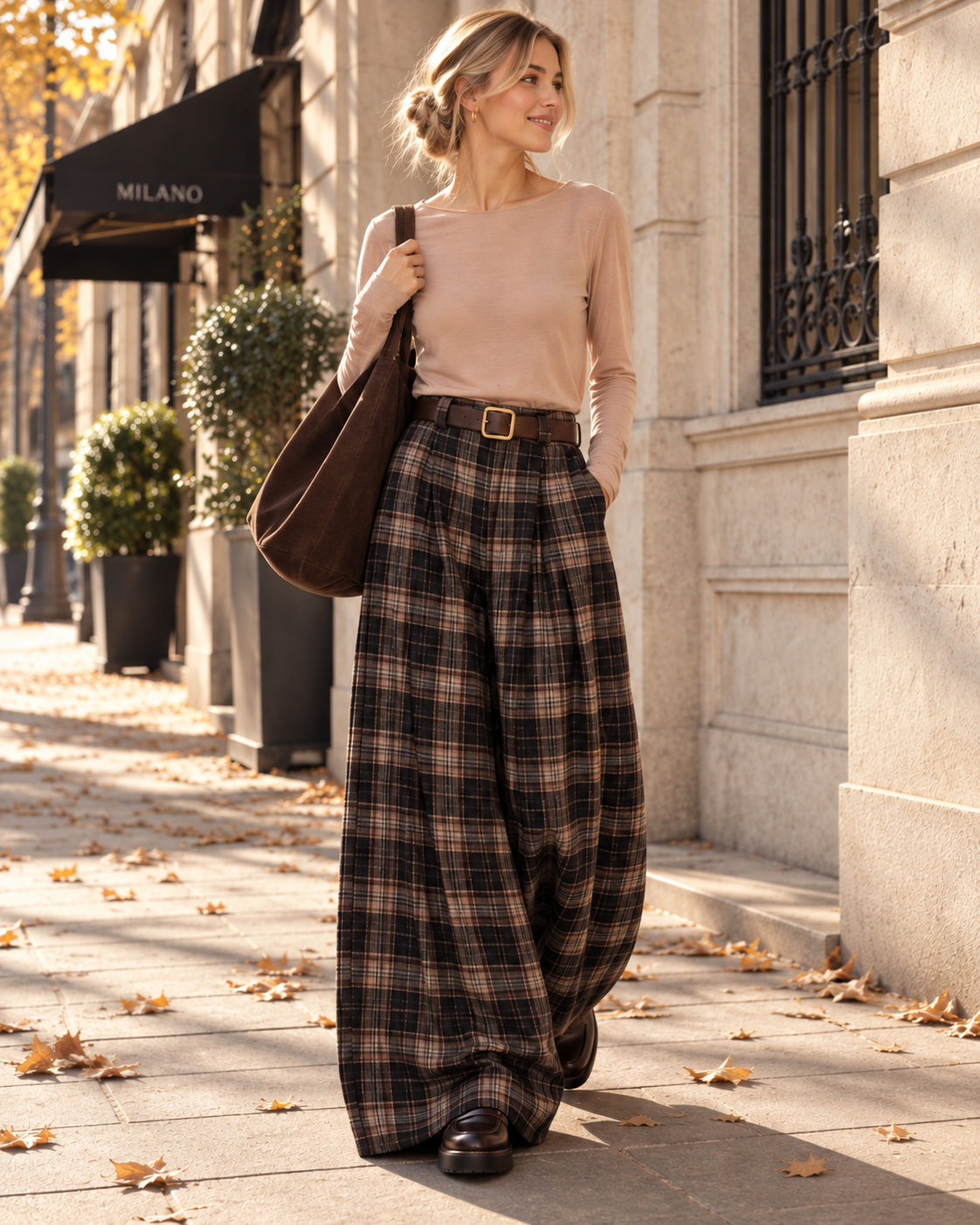 Flanell-Karohose mit Gürtel I H0143 I 34-42 I Made in Italy