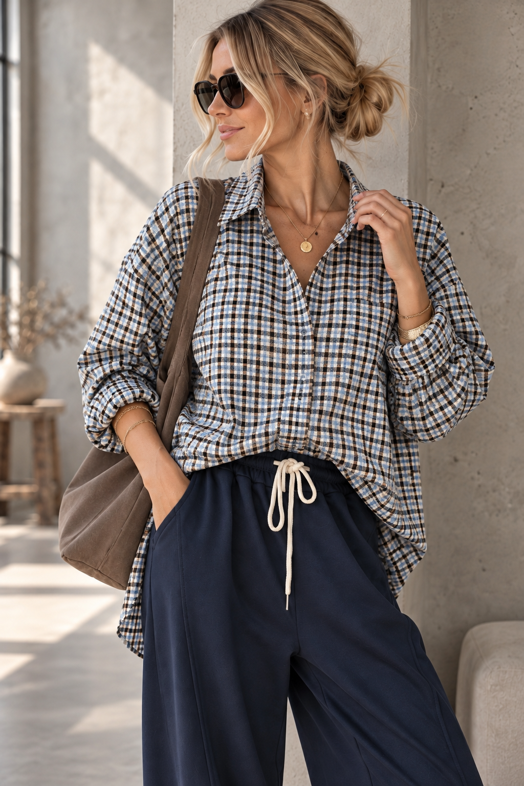 Karo-Bluse – lässiger Oversize-Look I BL0134 I 34-42 I Made in Italy