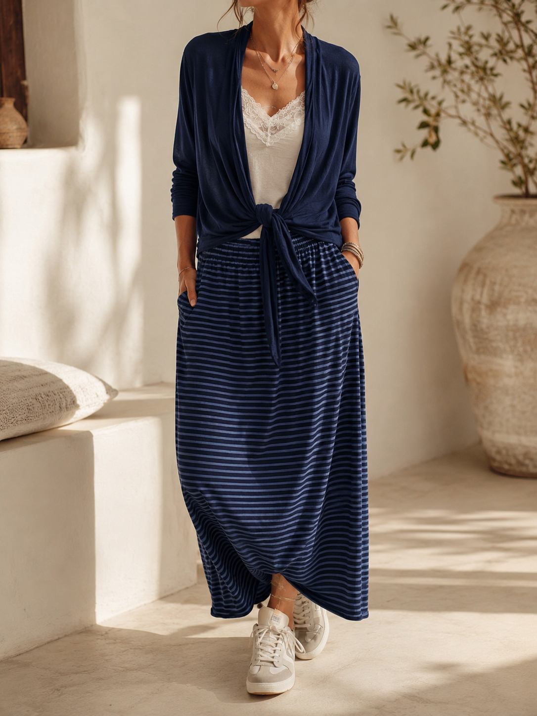 Maxirock Talea – gestreifter Lieblingsrock mit Seitenschlitzen Made in Italy 34-40/42 Skirt