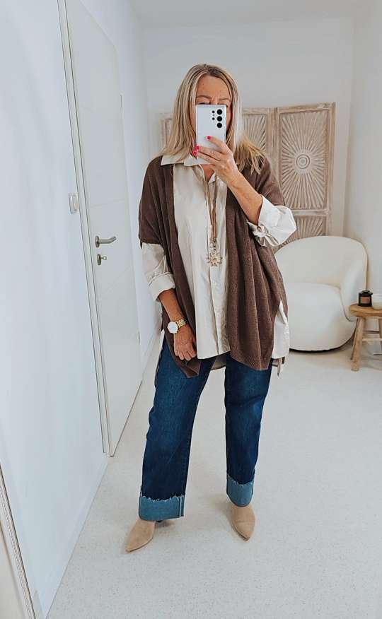EDLE STRICKJACKE TINI BRAUN Made in Italy 34 - 42 Ärmellos Cardigan TENSIONE IN EDLE STRICKJACKE TINI BRAUN Made in Italy 34 - 42 Ärmellos Cardigan TENSIONE IN