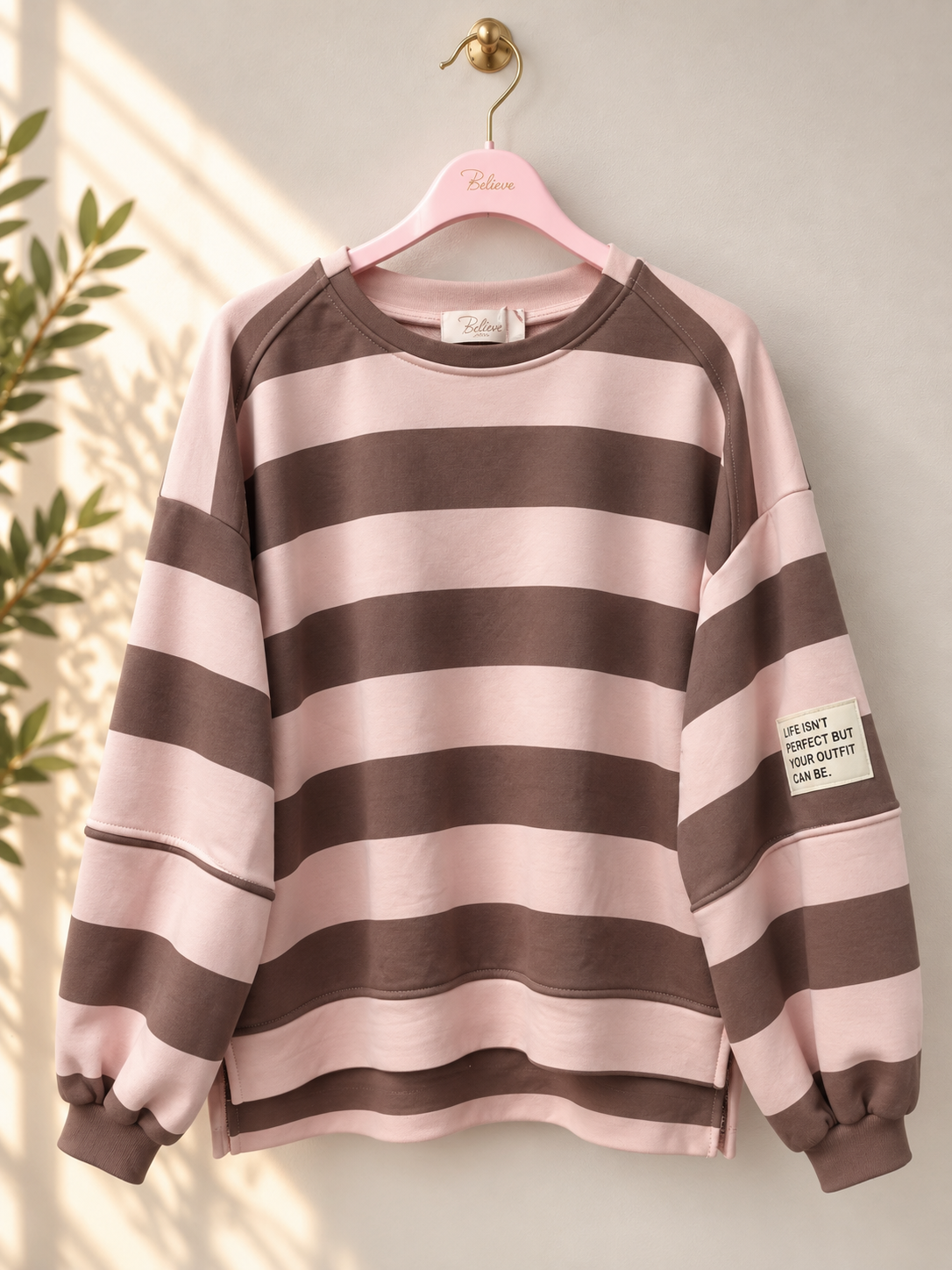 Baumwoll Stripe Love Sweater mit PATCH I SW0128 I 34-42 / Made in Italy