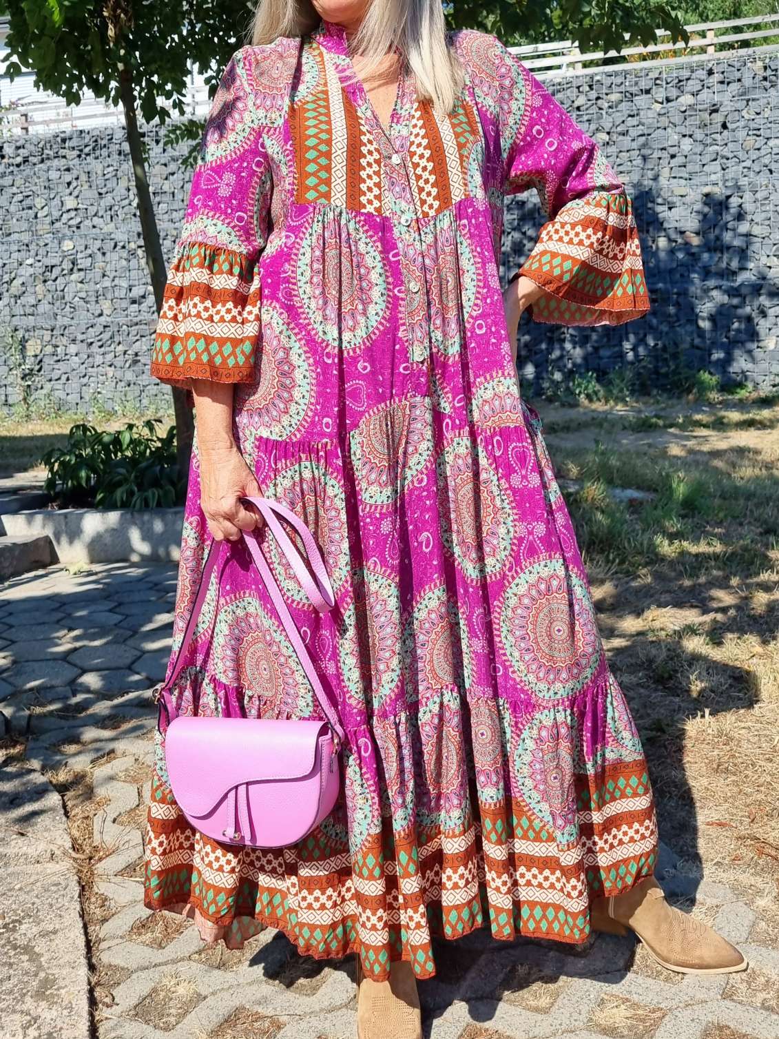MAXI TUNIKA DRESS MICAELA PINK 34-42 Made in Italy langes Kleid Hängerchen Tunikakleid MAXI TUNIKA DRESS MICAELA PINK 34-42 Made in Italy langes Kleid Hängerchen Tunikakleid