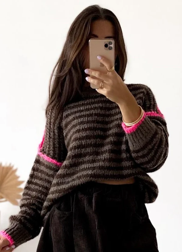 KURZER KNIT SWEATER MARIELLA im Streifendesign 34-42/44 Made in Italy Strick Pullover Pulli