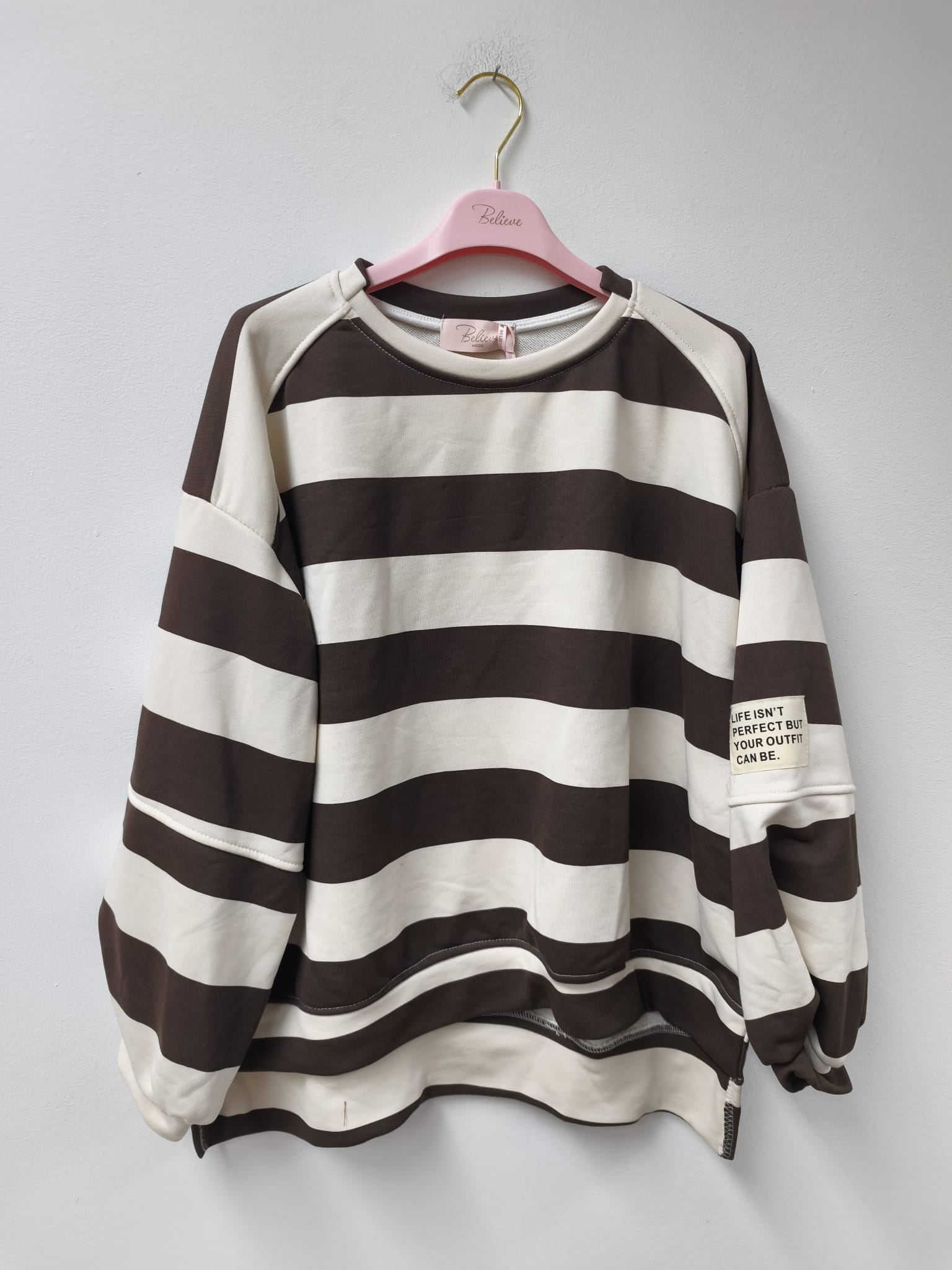 Baumwoll Stripe Love Sweater mit PATCH I SW0128 I 34-42 / Made in Italy