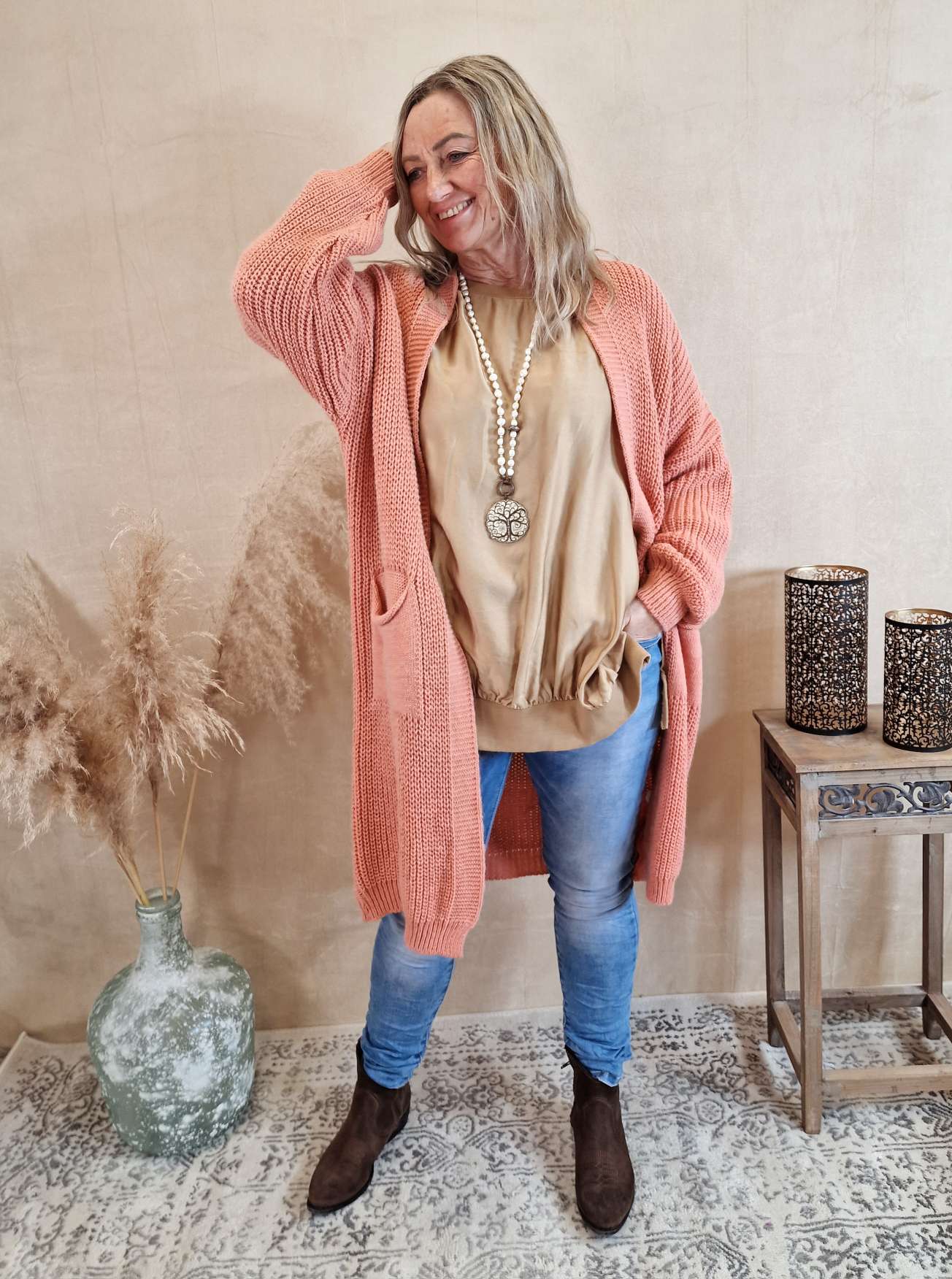 KNIT CARDIGAN EVELYN LACHS 34-42 Made in Italy Strickjacke Strickmantel Mantel KNIT CARDIGAN EVELYN LACHS 34-42 Made in Italy Strickjacke Strickmantel Mantel