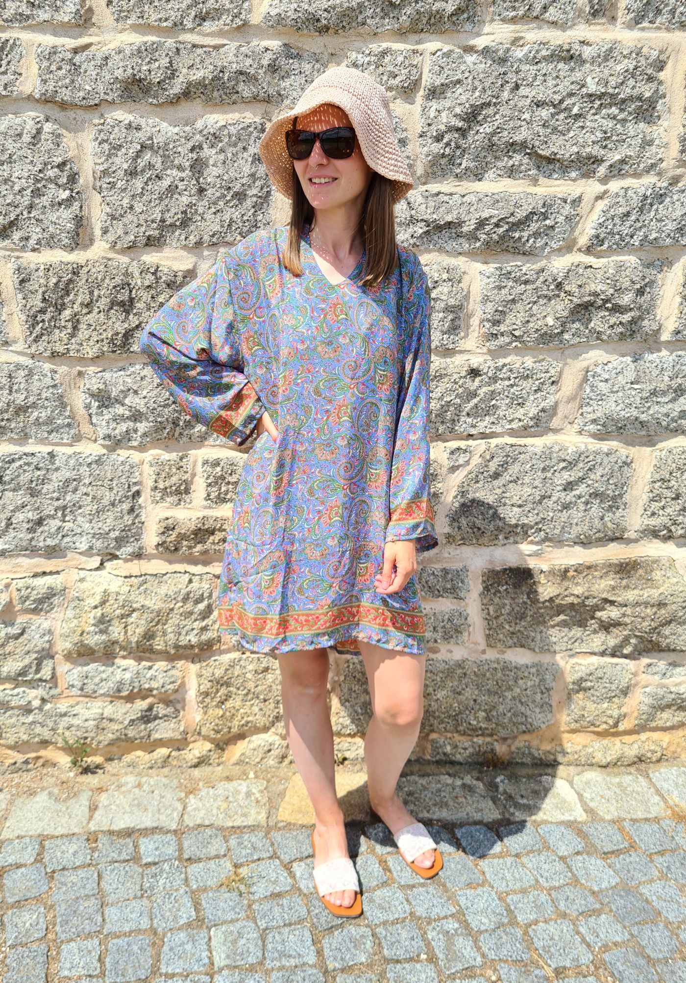 SHORT SILK DRESS GREECE HELLBLAU 34-38/40 Italy Style Seide Kleid #DE-9012 SHORT SILK DRESS GREECE HELLBLAU 34-38/40 Italy Style Seide Kleid #DE-9012