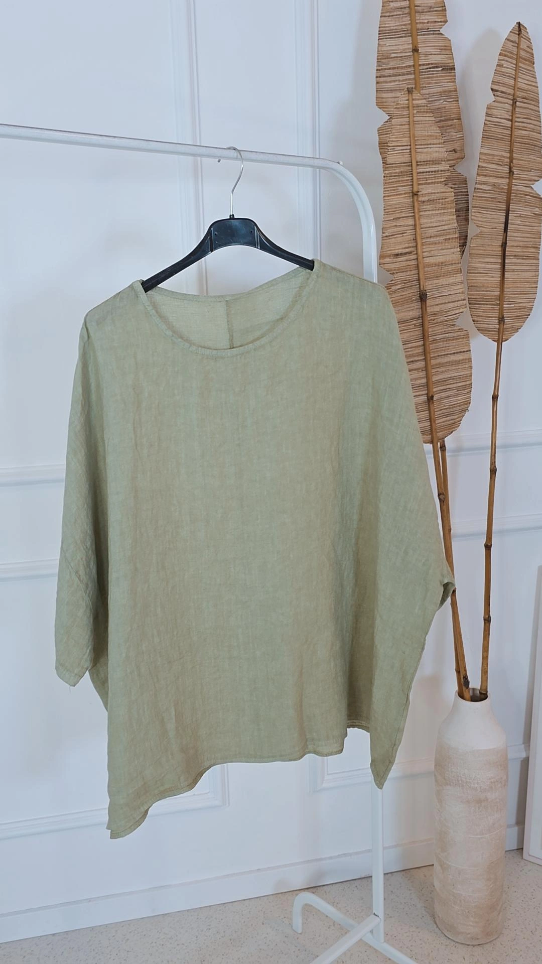 LINEN BASIC T-SHIRT AMARINA Made in Italy 36-46 Leinen T-Shirt