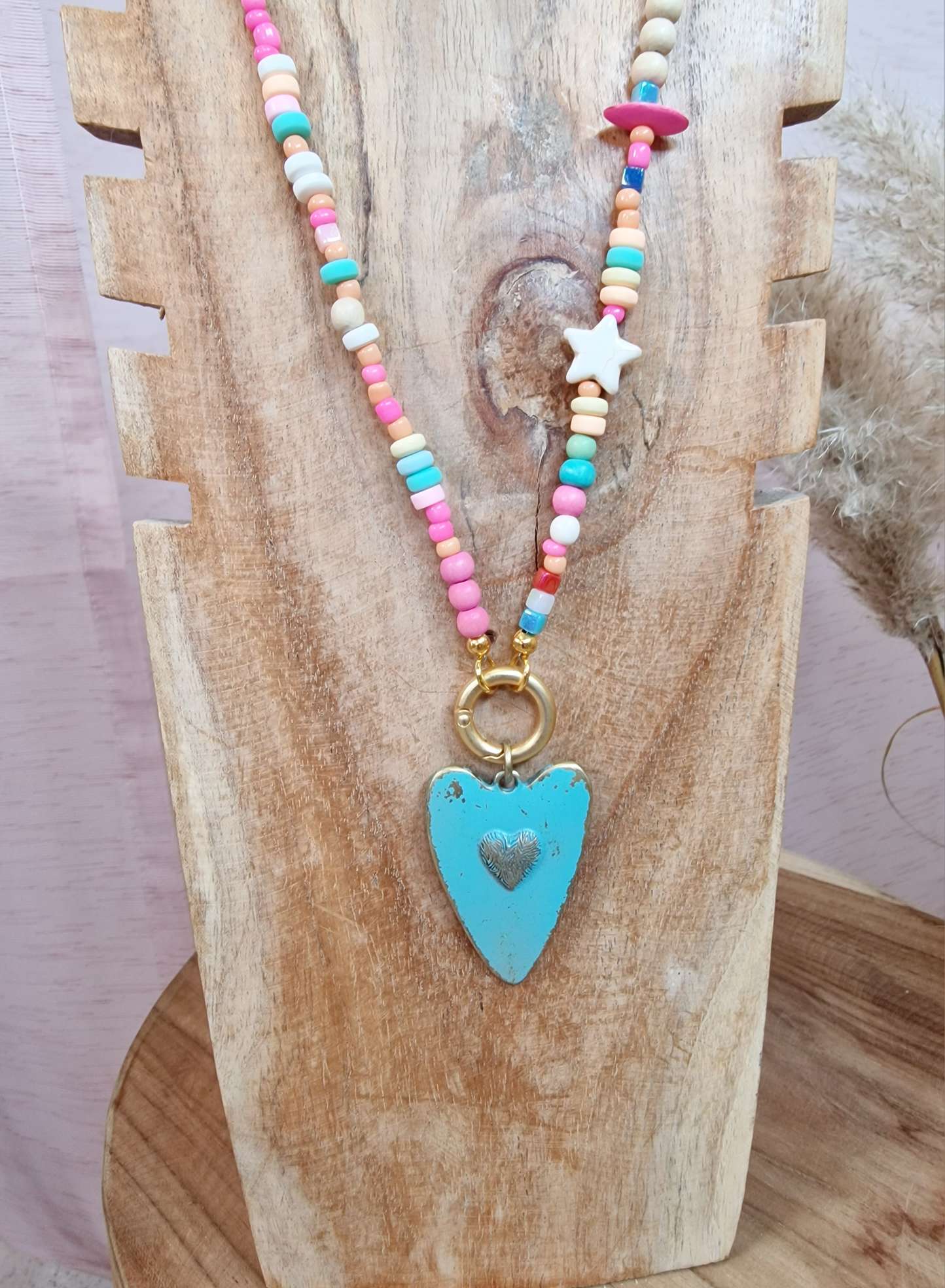 EXKLUSIVE LANGE PERLEN KETTE SUMMERFEELING HEART TÜRKIS Howlith Edelsteine