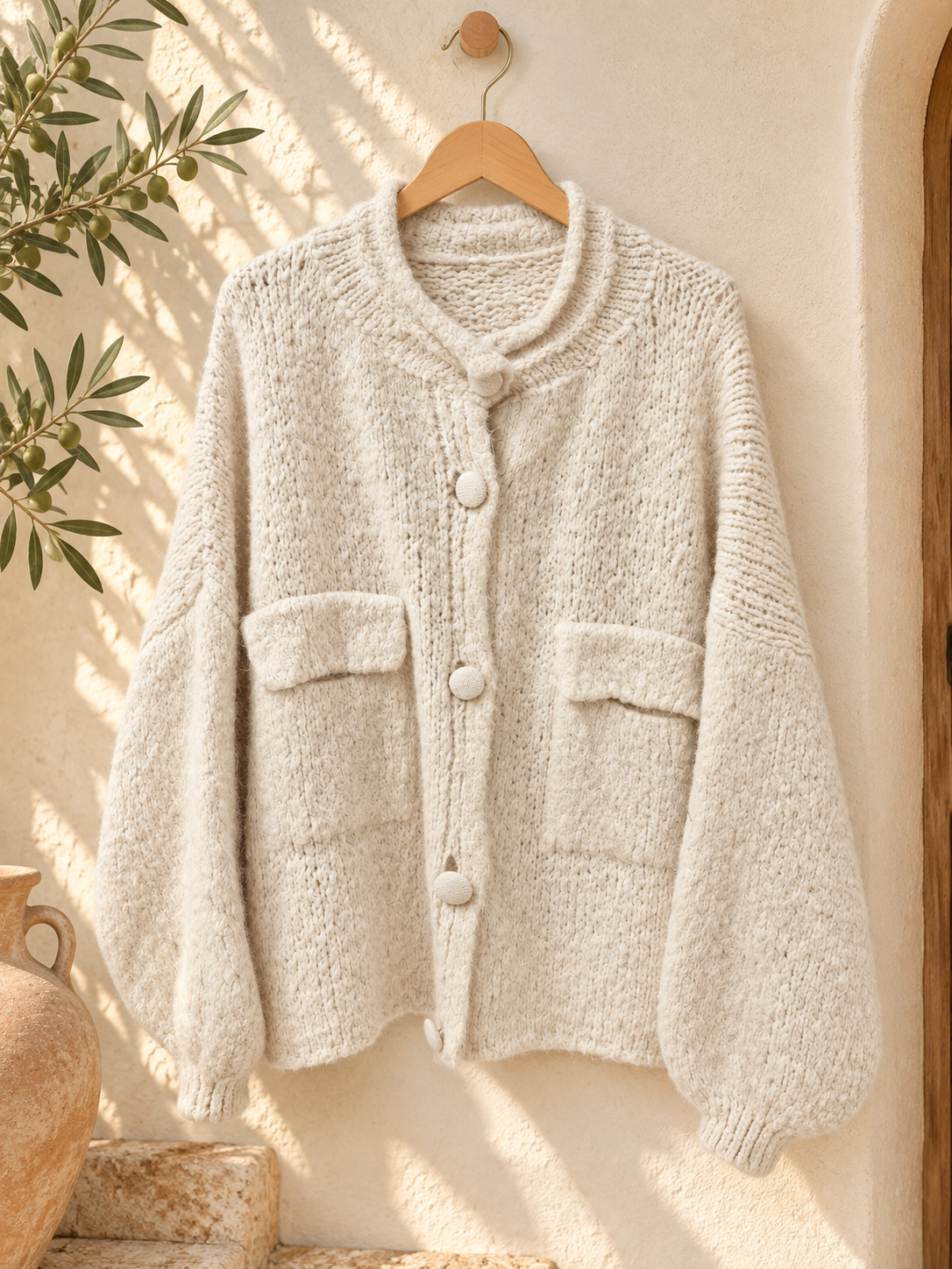 Kuschelige Oversize Strickjacke mit Taschen SJ0101 Made in Italy 36 - 42