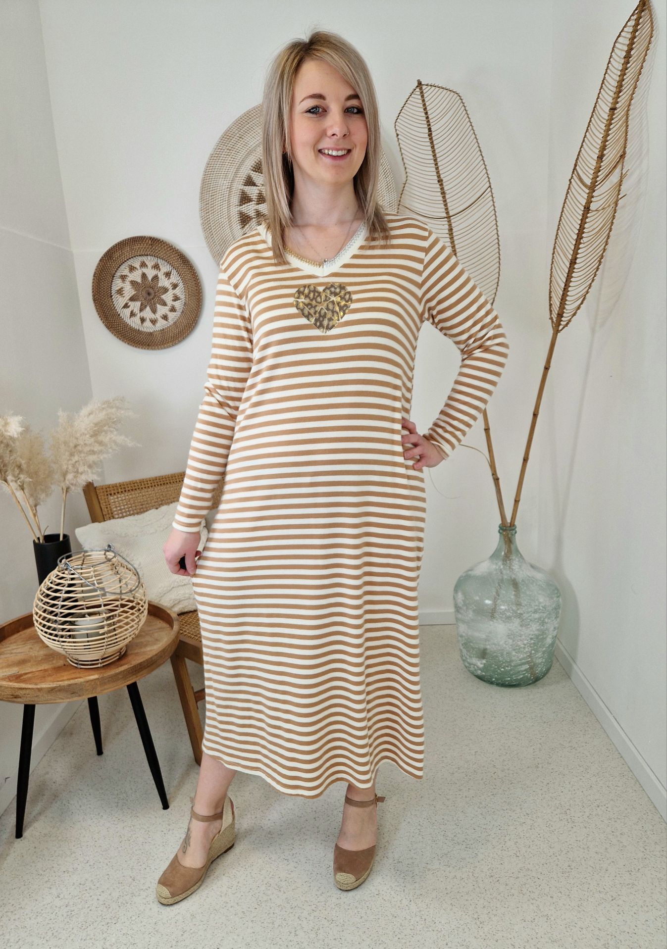 SWEATKLEID SAMY CAMEL 36-40 Made in Italy Shirtkleid Langarm Stripes Strickkleid