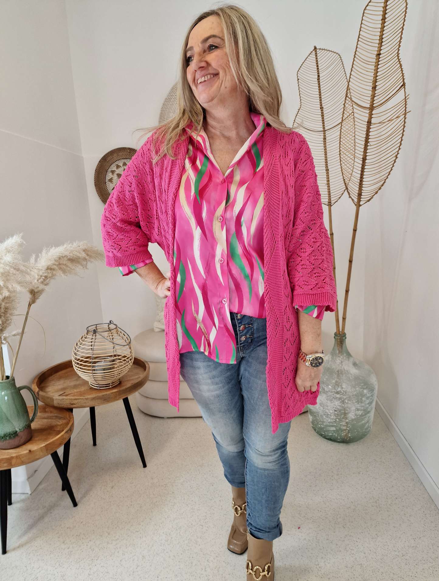 BLUSE KIKI PINK 34-42 Made in Italy Oversize Shirt Hemd Silk Seiden Optik