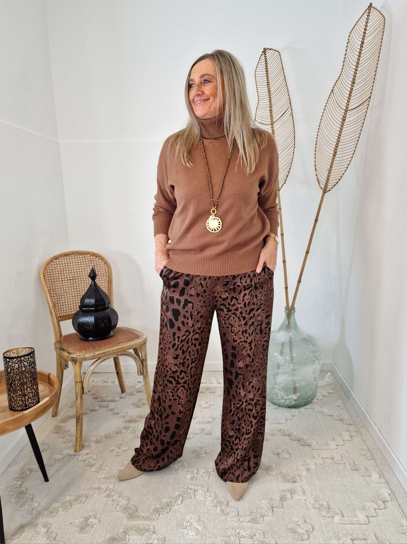 EDLE HOSE MORENA LEO DUNKELBRAUN Hose Viskose Made in Italy Sommerhose 34-40 