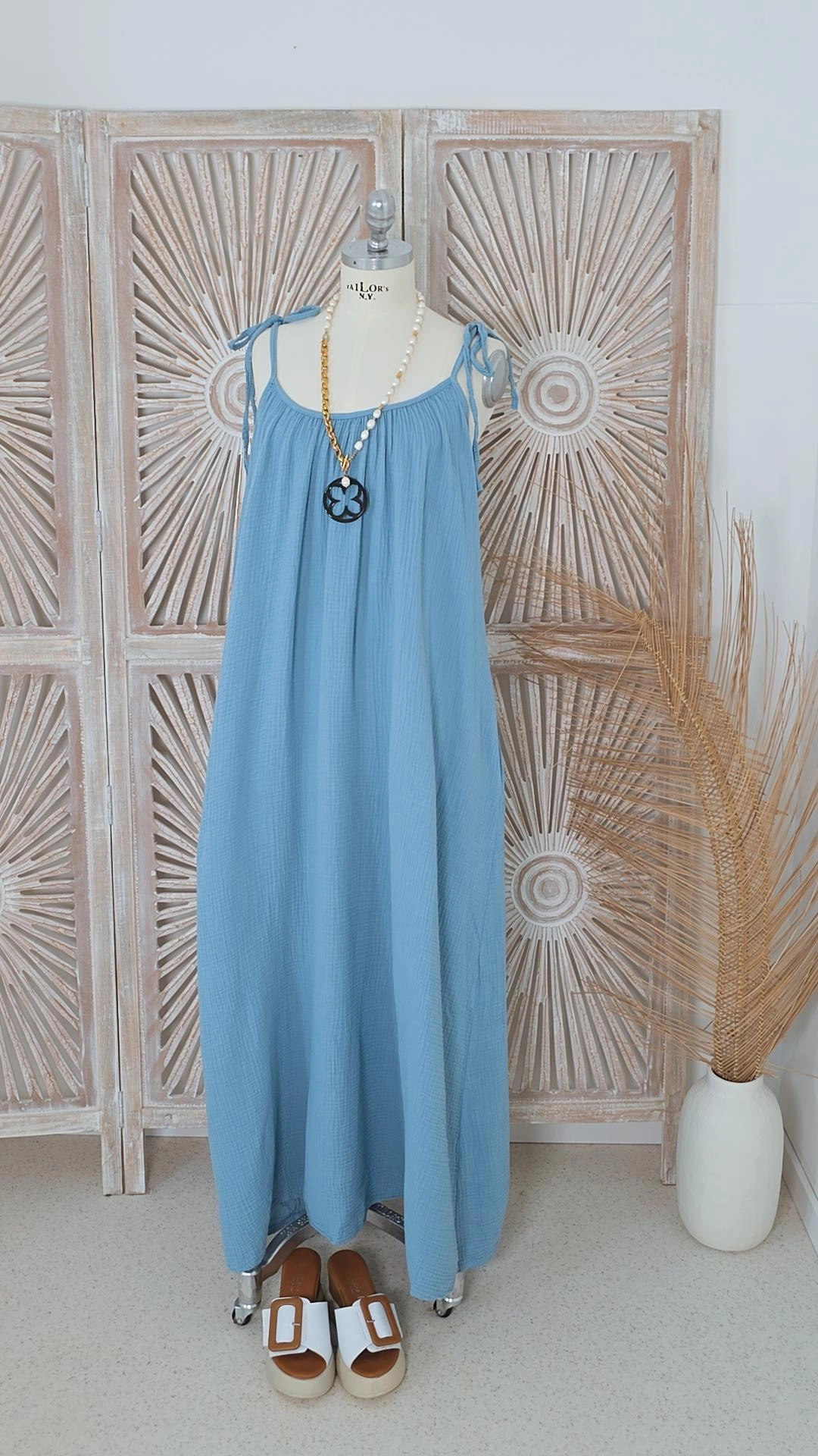 MUSSELIN SPAGHETTI TRÄGERKLEID PALMA UNI 36 -44/46 Made in Italy 