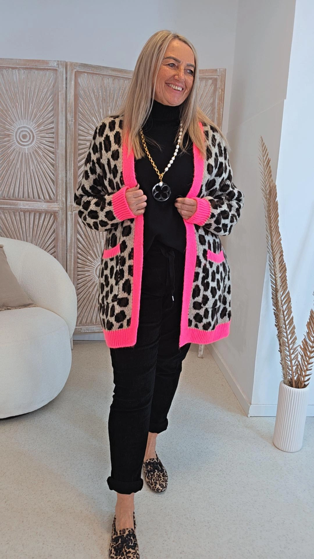 LEO-CARDIGAN MALCESINE NEONBUND 34-44 Made in Italy Mantel Strickjacke