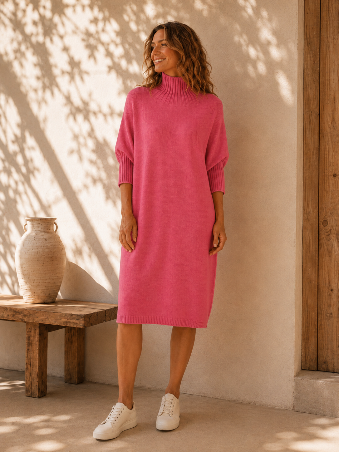 Strickkleid mit Stehkragen Uni I NO.SK0018 I Made in Italy 34-44