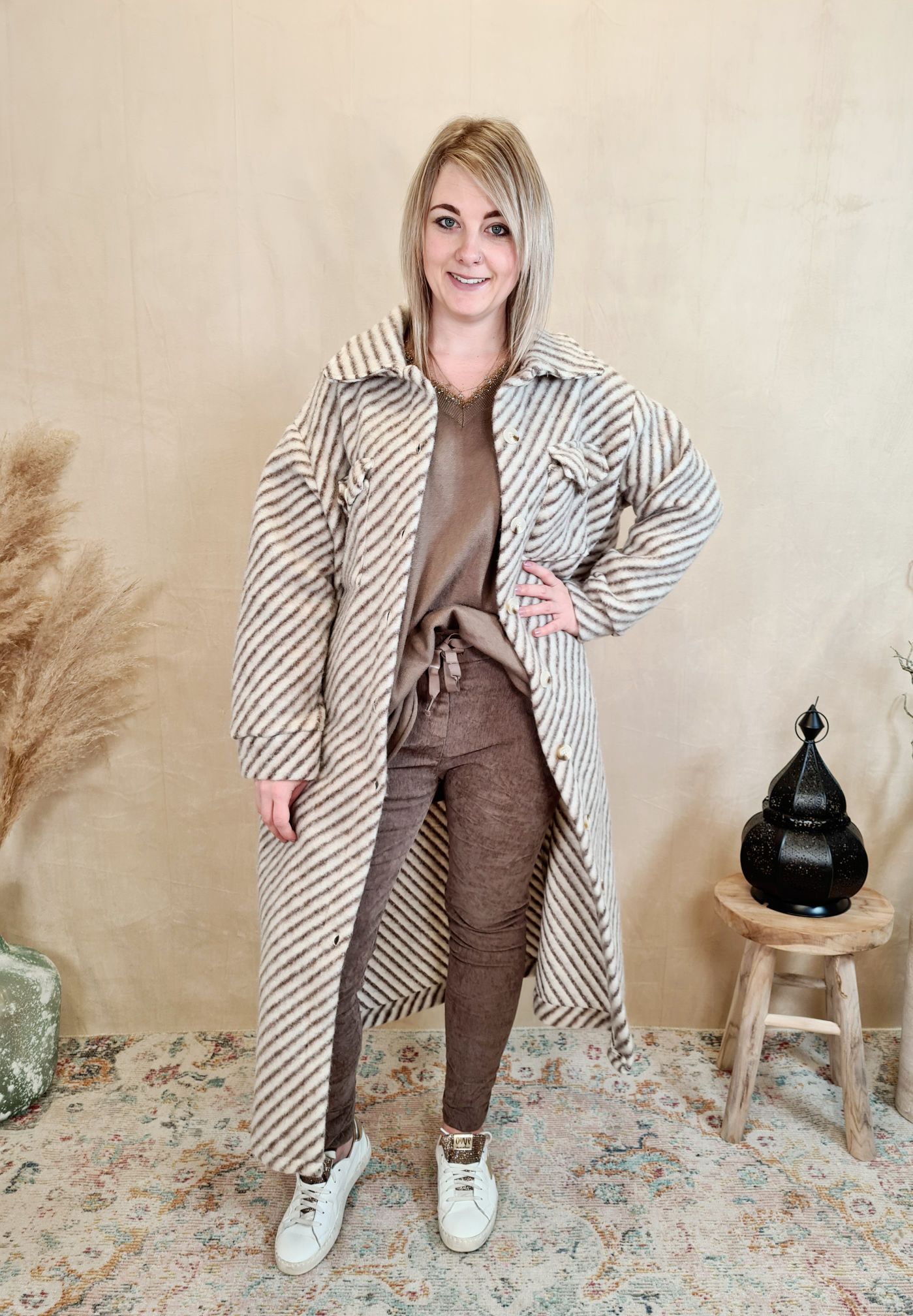 WOLL MANTEL PIA STRIPES BRAUN 36-42 Made in Italy Winter Jacke Fleece Mantel COAT WOLL MANTEL PIA STRIPES BRAUN 36-42 Made in Italy Winter Jacke Fleece Mantel COAT
