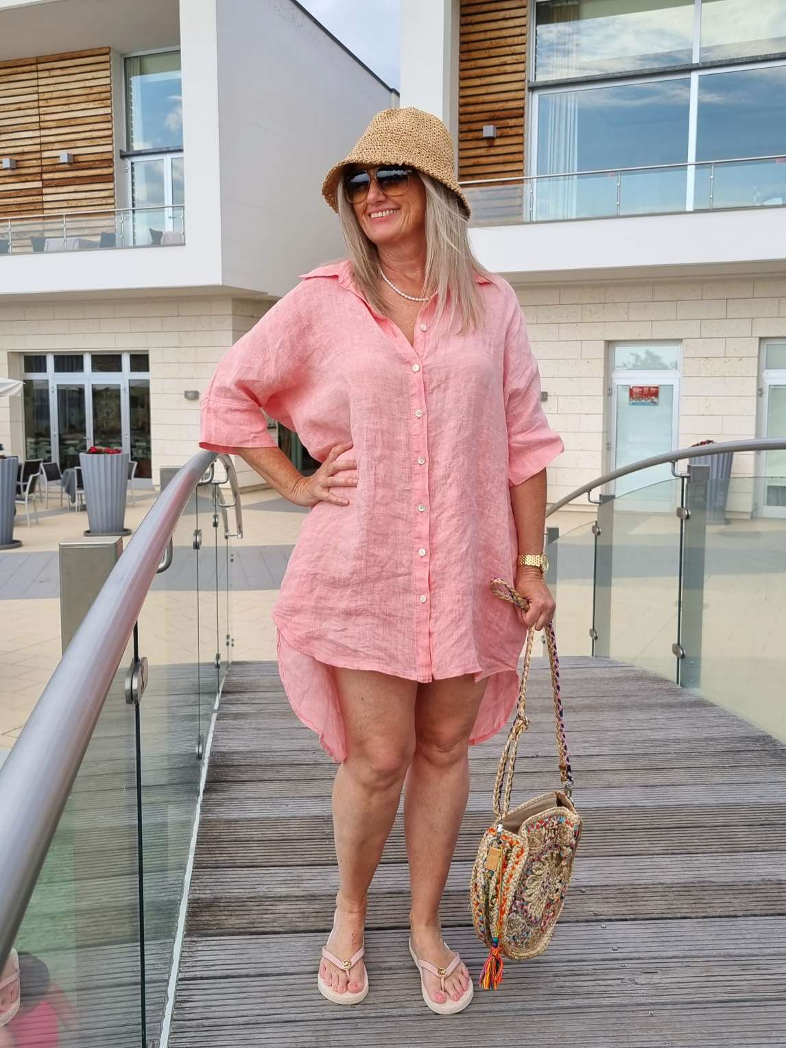 LINEN TUNIKA AREZZO LONG KORALLE Leinen Bluse Kleid Made in Italy 34-42 Longbluse LINEN TUNIKA AREZZO LONG KORALLE Leinen Bluse Kleid Made in Italy 34-42 Longbluse