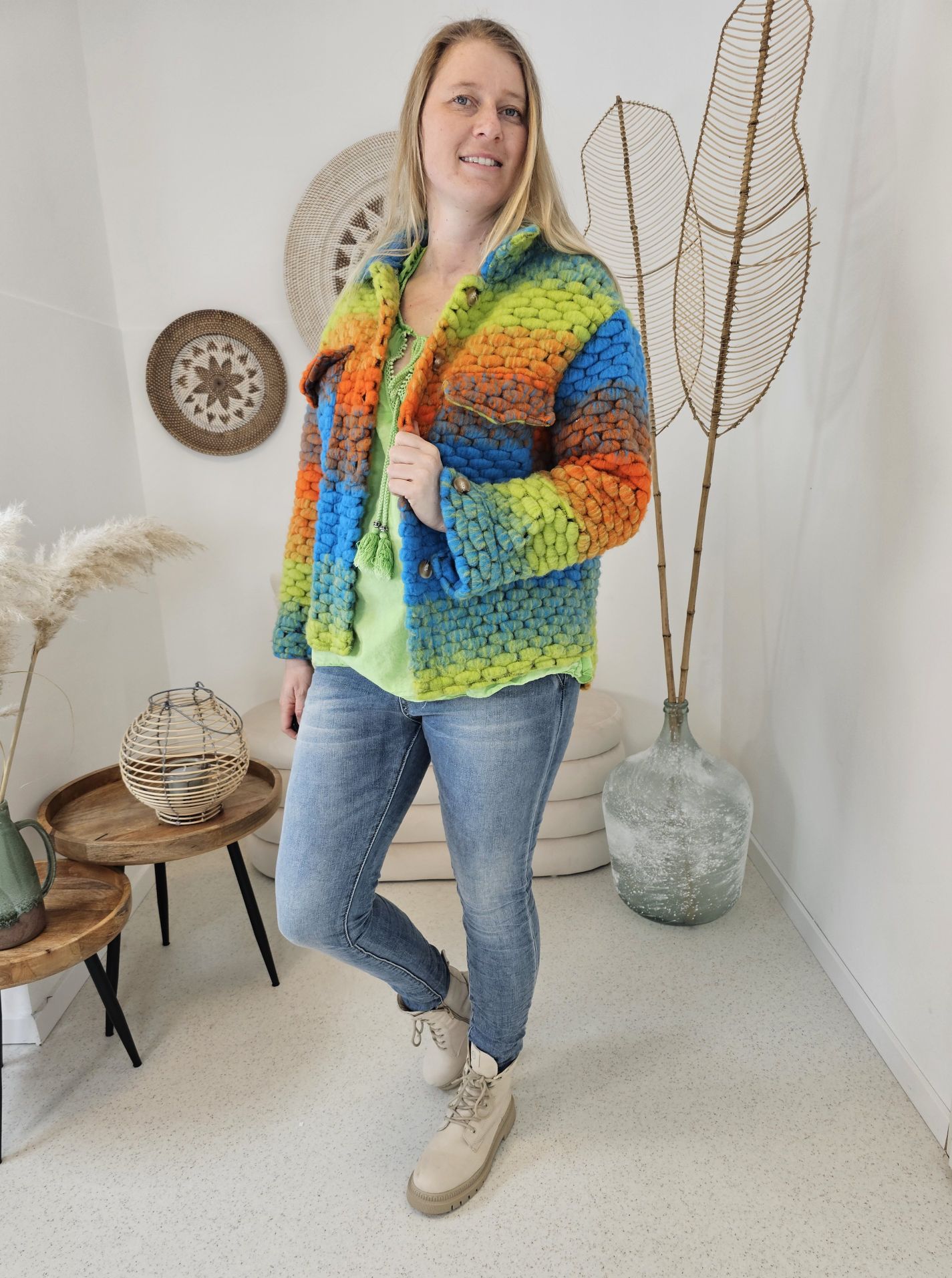 RAINBOW  WOLL JACKE KURZ RIO GRÜN 36-40 Made in Italy Jacke Fleece COAT  
