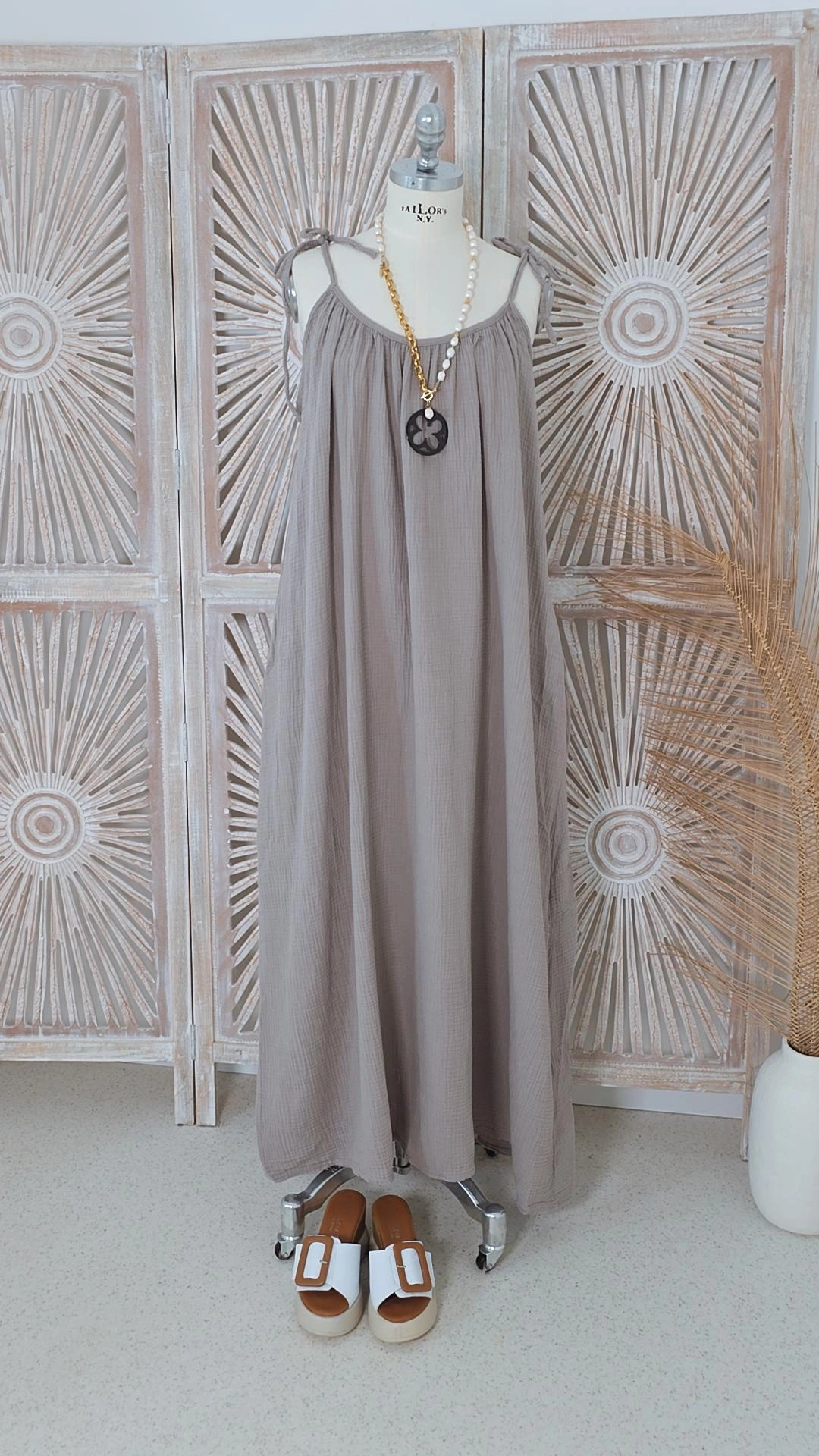 MUSSELIN SPAGHETTI TRÄGERKLEID PALMA UNI 36 -44/46 Made in Italy 