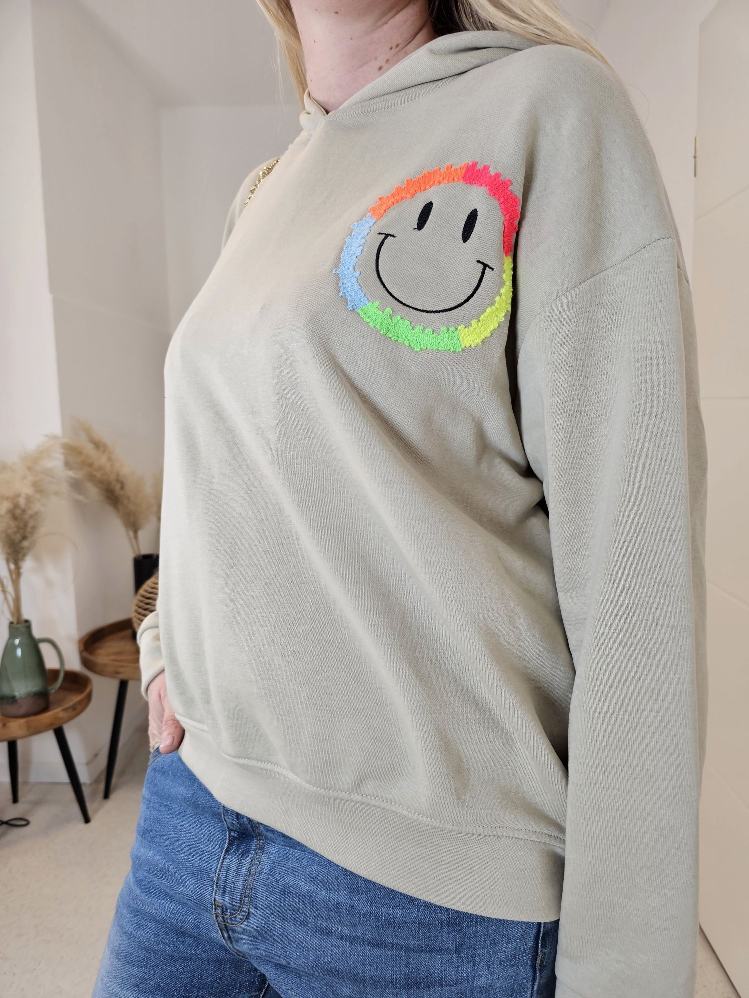 HOODIE RAINBOW FACE BEIGE 34-42 Made in Italy Sweater Kapuze Oversize Pullover NEON