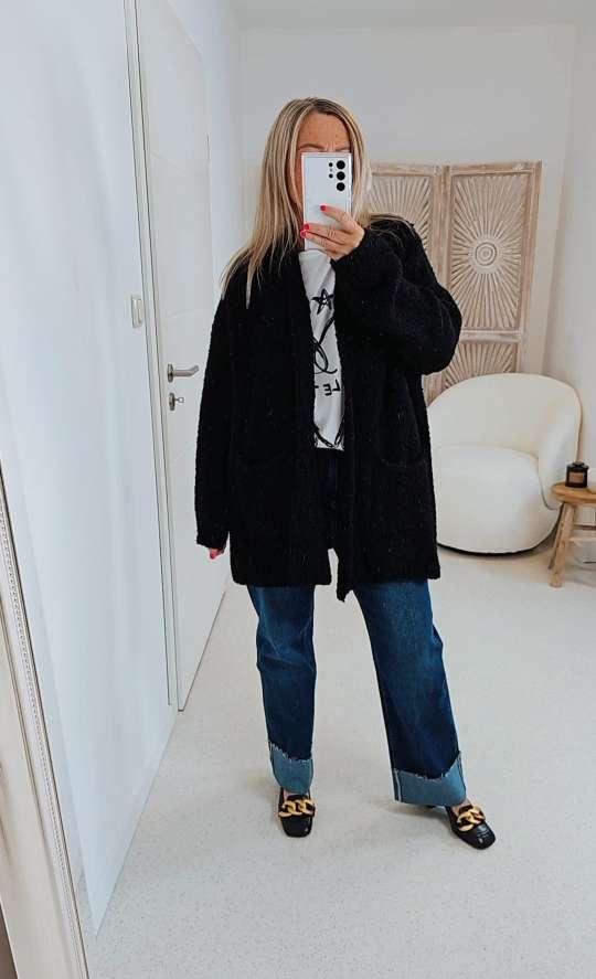 BOUCLE KNIT CARDIGAN MIRIAM SHORT 34-42 Made in Italy kurze Strick Jacke Oversize BOUCLE KNIT CARDIGAN MIRIAM SHORT 34-42 Made in Italy kurze Strick Jacke Oversize
