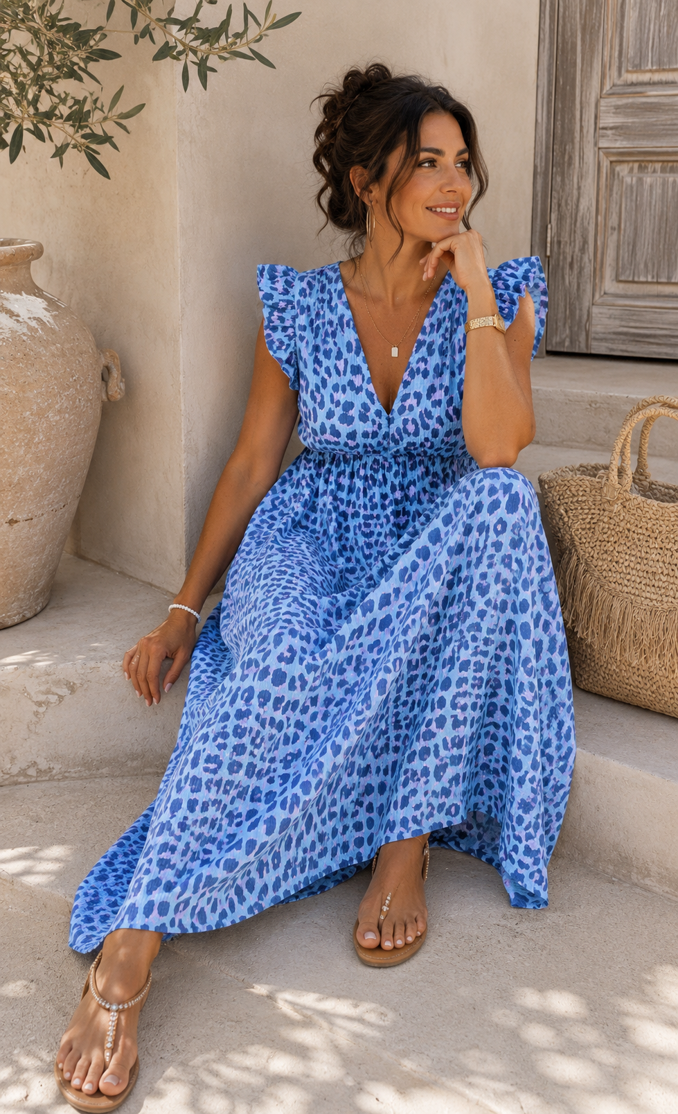 MUSSELIN KLEID ZOE BIG LEO  34 - 42 Made in Italy ärmellos Rüsche