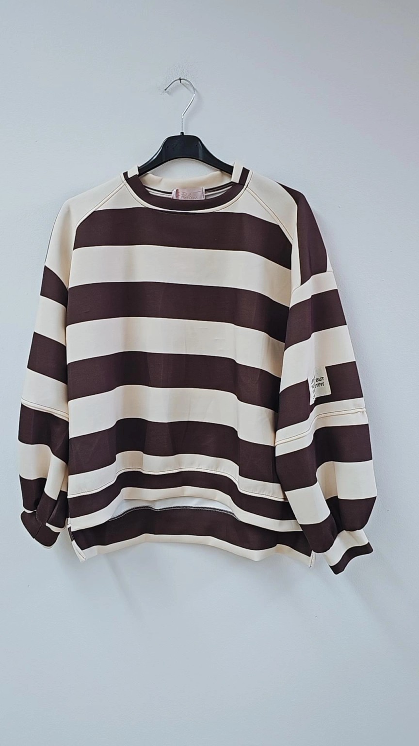 Sweater Butterstoff mit Blockstreifen & Patch I SW0070 I Made in Italy 34-42/44 Sweatshirt