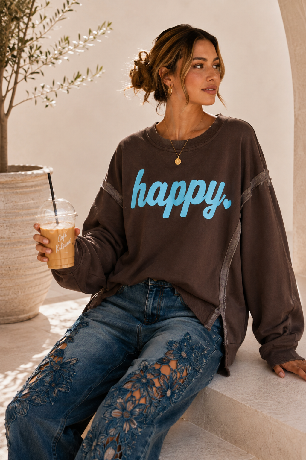 Sweatshirt Nives – Happy Vibes im lässigen Oversize-Look Made in Italy 34-48