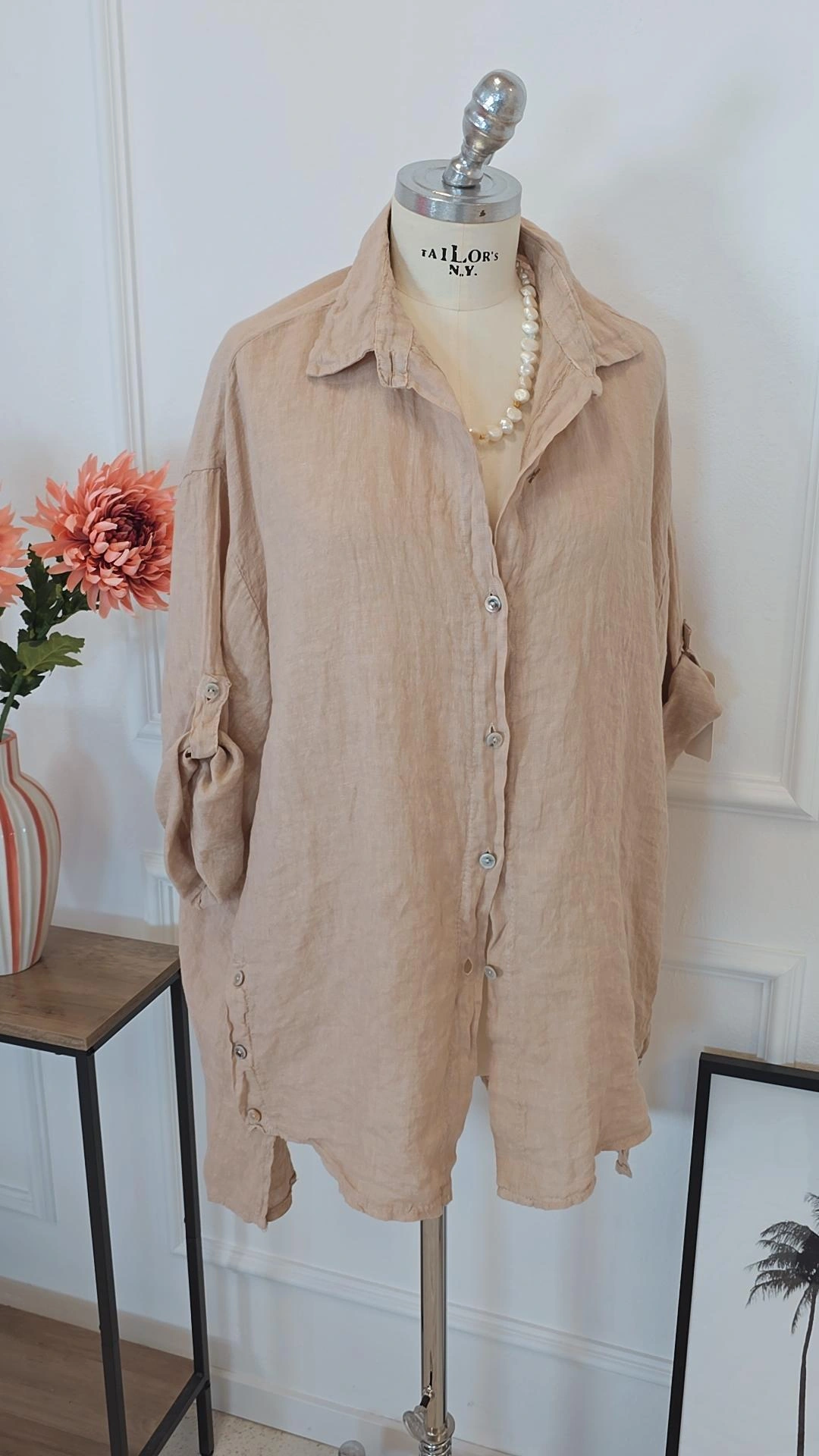 LINEN BLOUSE RICARDA UNI Made in Italy 34-44/46 Leinen Bluse