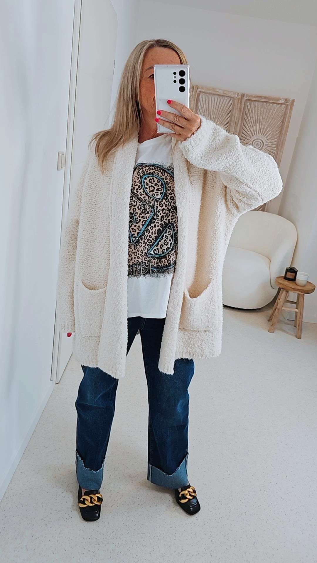 BOUCLE KNIT CARDIGAN MIRIAM SHORT 34-42 Made in Italy kurze Strick Jacke Oversize BOUCLE KNIT CARDIGAN MIRIAM SHORT 34-42 Made in Italy kurze Strick Jacke Oversize