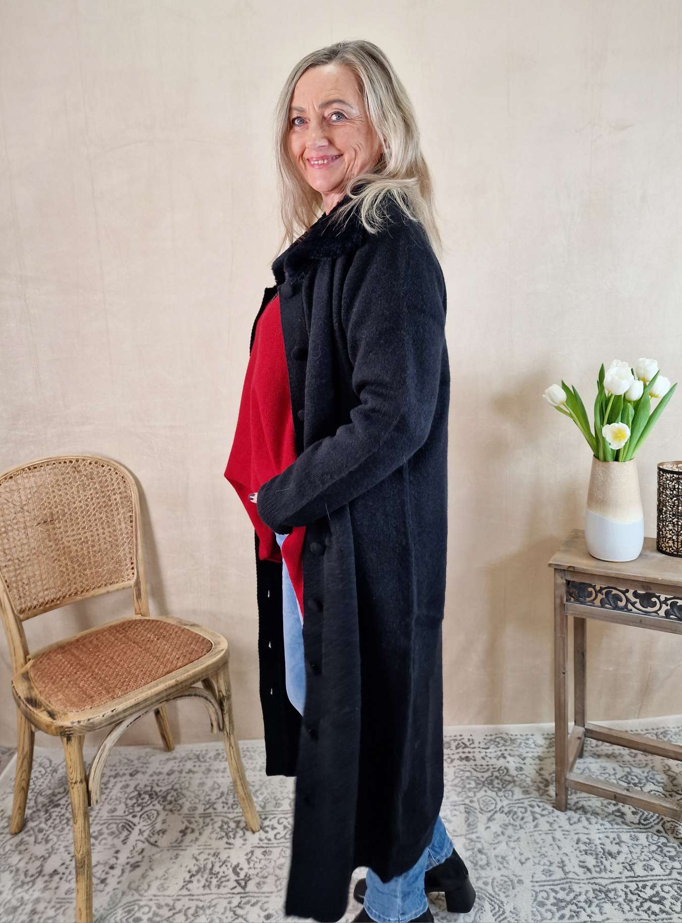 LUXURY KNIT COAT MIRINA SCHWARZ 34-42 Strickmantel Mantel Cardigen Italy Kollektion LUXURY KNIT COAT MIRINA SCHWARZ 34-42 Strickmantel Mantel Cardigen Italy Kollektion