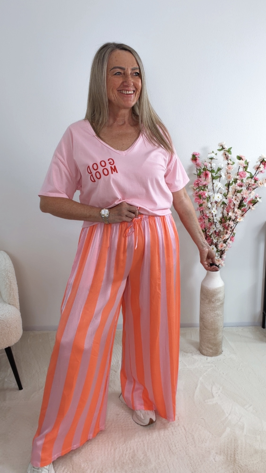 🌅✨ Seidenhose Blockstreifen Velanira Made in Itlay