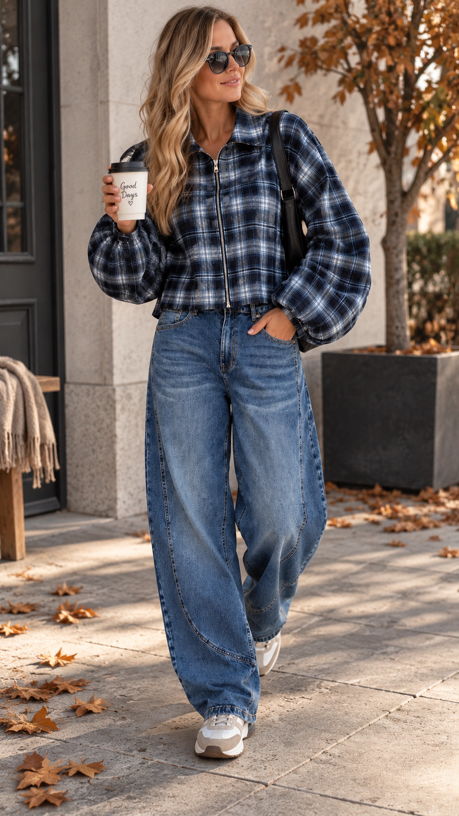 Flanell-Karojacke mit Ballonärmeln I J0133 I 34-44 I Made in Italy