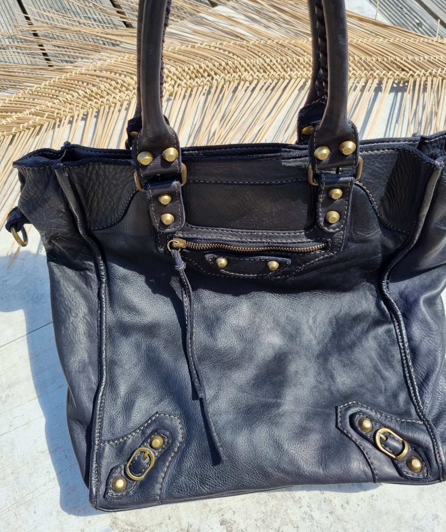 LEDER SHOPPER NIZZA SCHWARZ gewaschenes Leder Ledertasche Shoppingbag Made in Italy LEDER SHOPPER NIZZA SCHWARZ gewaschenes Leder Ledertasche Shoppingbag Made in Italy