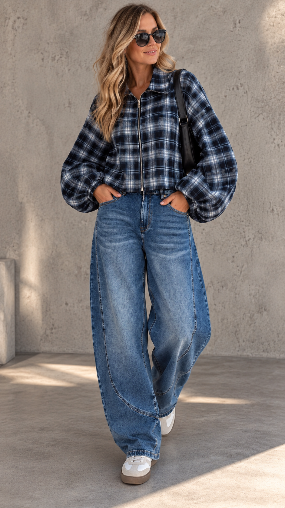 Flanell-Karojacke mit Ballonärmeln I J0133 I 34-44 I Made in Italy