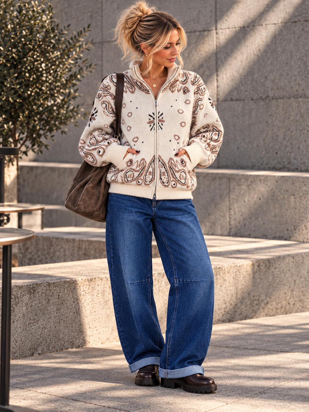 Zipper-Strickjacke mit Paisley-Muster SJ0165 I Made in Italy 34-40/42