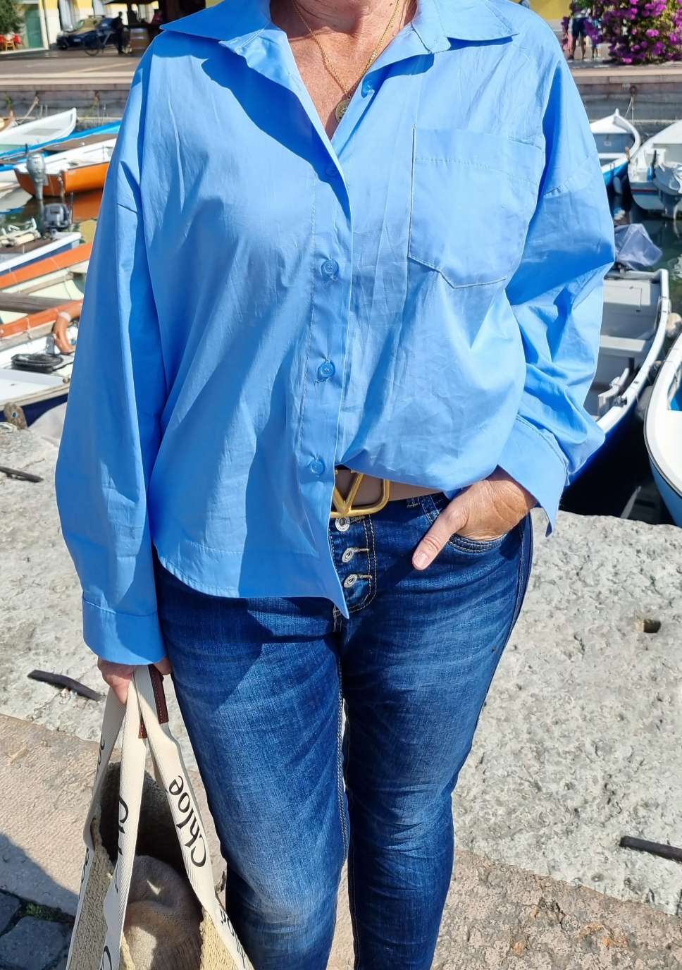 BASIC BLUSE NADINE SHORT HELLBLAU Made in Italy 34-42 Hemd Shirt BASIC BLUSE NADINE SHORT HELLBLAU Made in Italy 34-42 Hemd Shirt