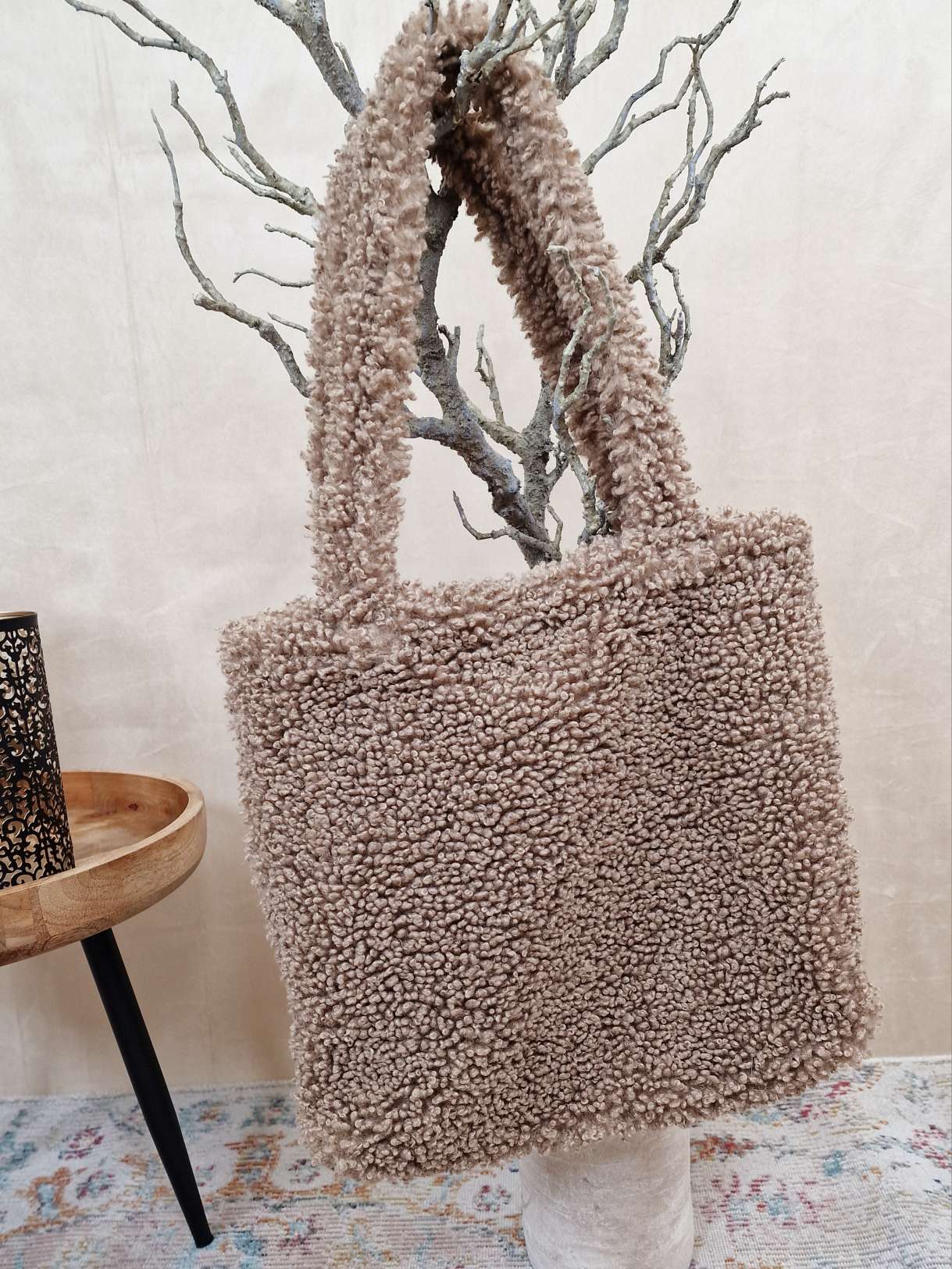 TEDDY FELL SHOPPER MADDIE TAUPE flauschige Shopping Bag Tasche Made in Italy TEDDY FELL SHOPPER MADDIE TAUPE flauschige Shopping Bag Tasche Made in Italy